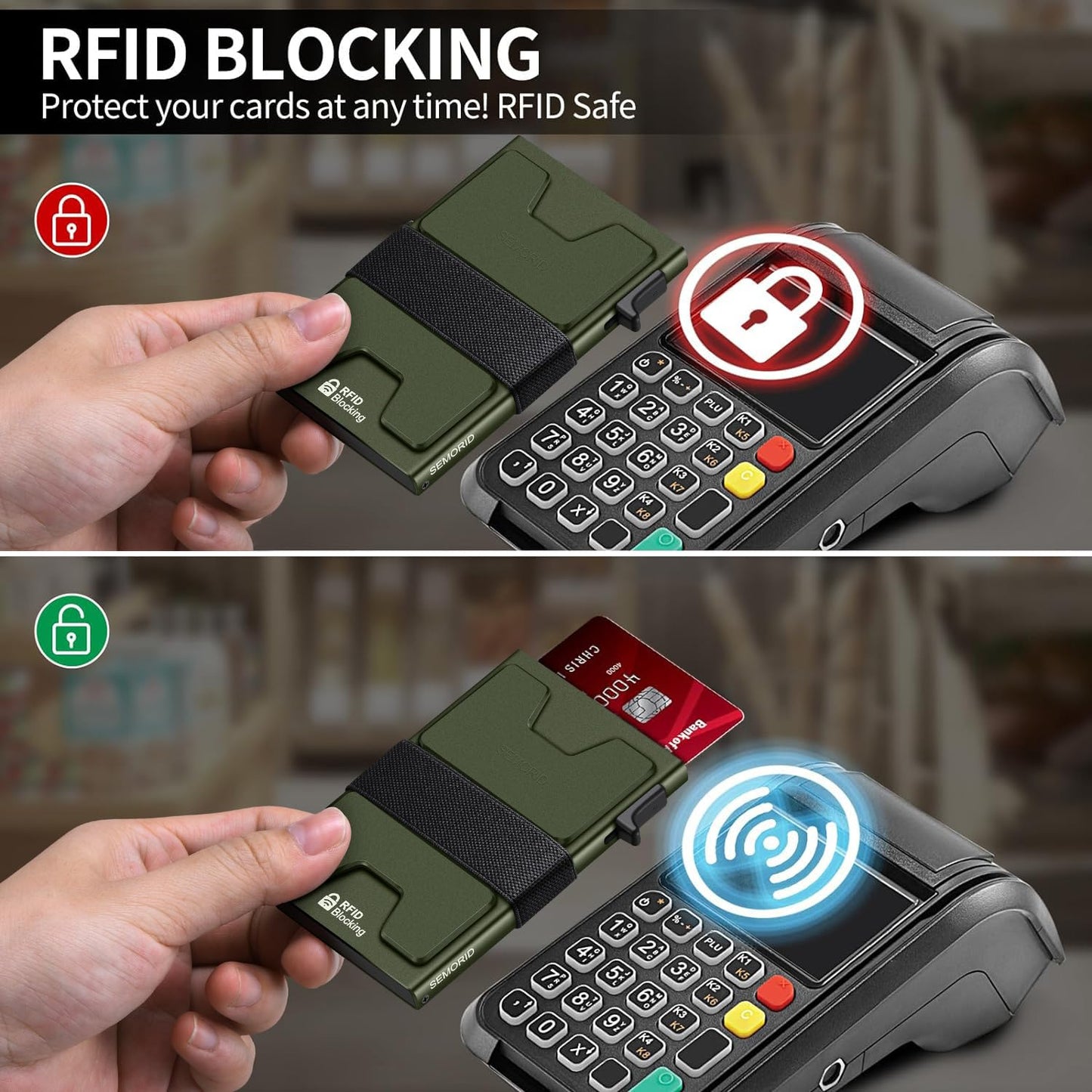 Slim Aluminum Card Holder Wallet for Men, Durable Expandable Backplate, RFID Blocking Minimalist Metal Pop Up Wallet, Holds 12+ Cards Plus Cash (Black)