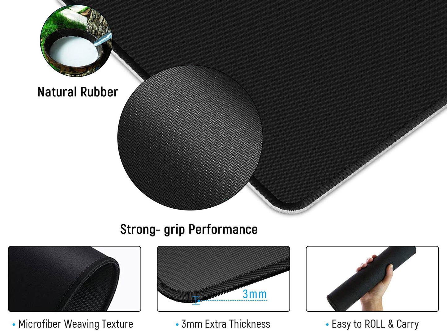 JIALONG Mouse Pad Large Gaming Desk Mat Extended Mousepad with Personalized Design Keyboard Pad for Laptop, Computer and PC - 35.4 x 15.7 inches Black World Map