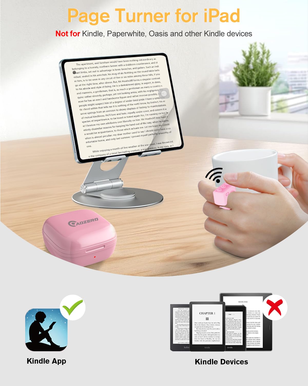 Remote Control for TikTok, Page Turner for Kindle App, Bluetooth Camera Video Recording Remote, Scrolling Ring for TIK Tok, iPhone, iPad, iOS, Android - Pink