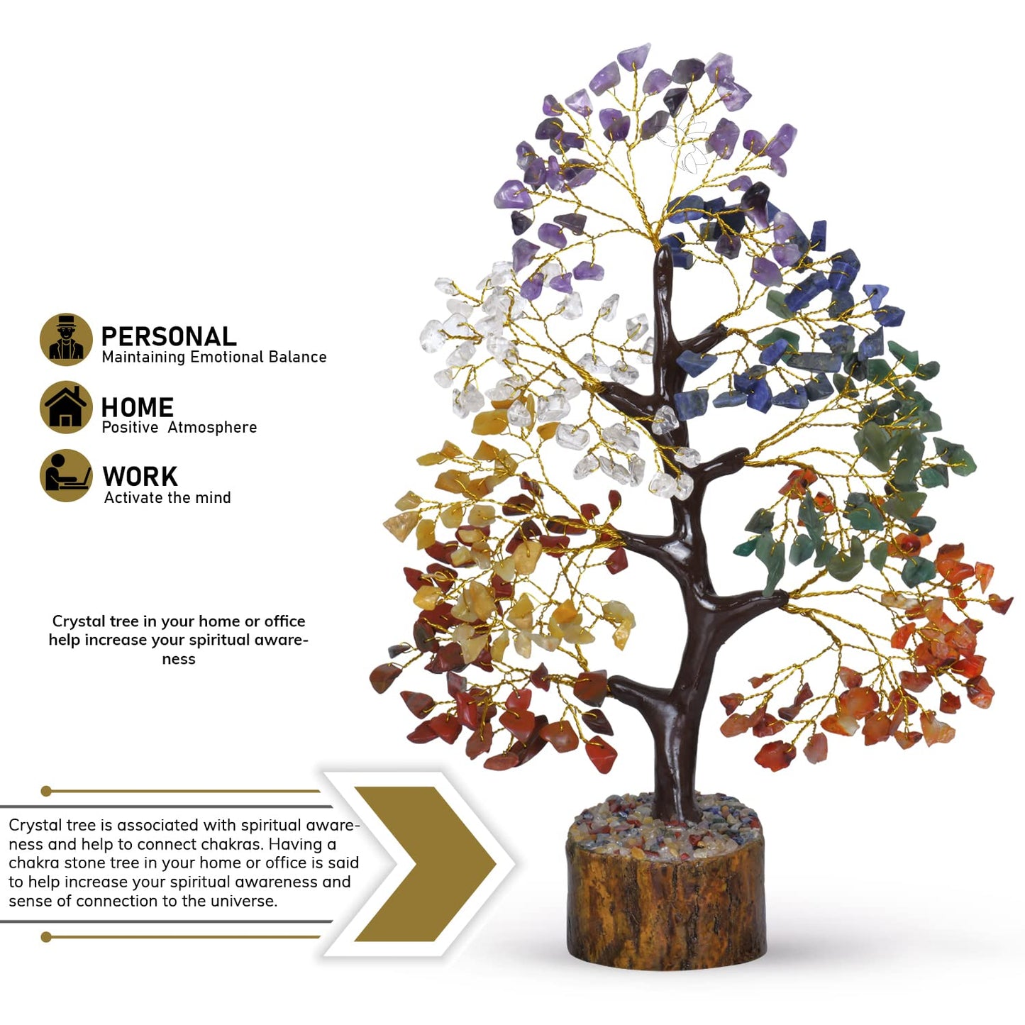 Seven Chakra Tree - Crystal Tree for Postive Energy - 7 Chakra Tree Of Life - Chakra Tree - Feng Shui Energy Crystals - Gemstone Tree - Fengshui Decor - Crystal Gifts - Housewarming Gift for Women