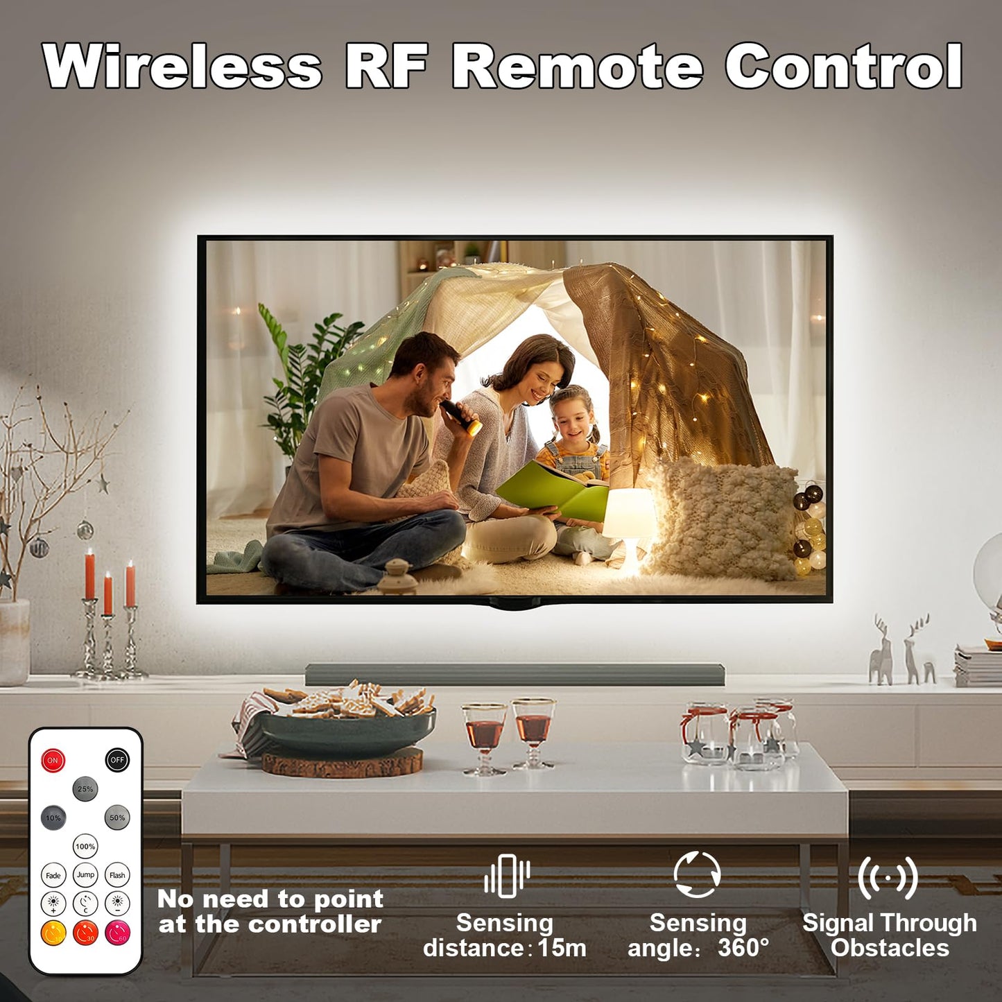 White COB Led Strip Lights Max with RF Remote, 16.4ft 3000K Dimmable Ultra Bright Warm White COB Light Strip, Adhesive Indoor COB Led Lights for Living Room, Shelf, Cabinet