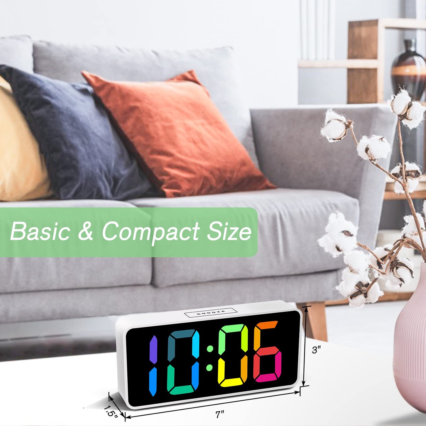 7.5 Inches Large Digital Alarm Clock for Seniors & Kids, 0-100% Dimmable Display, USB Charging Port, Adjustable Volume, Easy Operation, Snooze, Outlet Powered for Bedroom