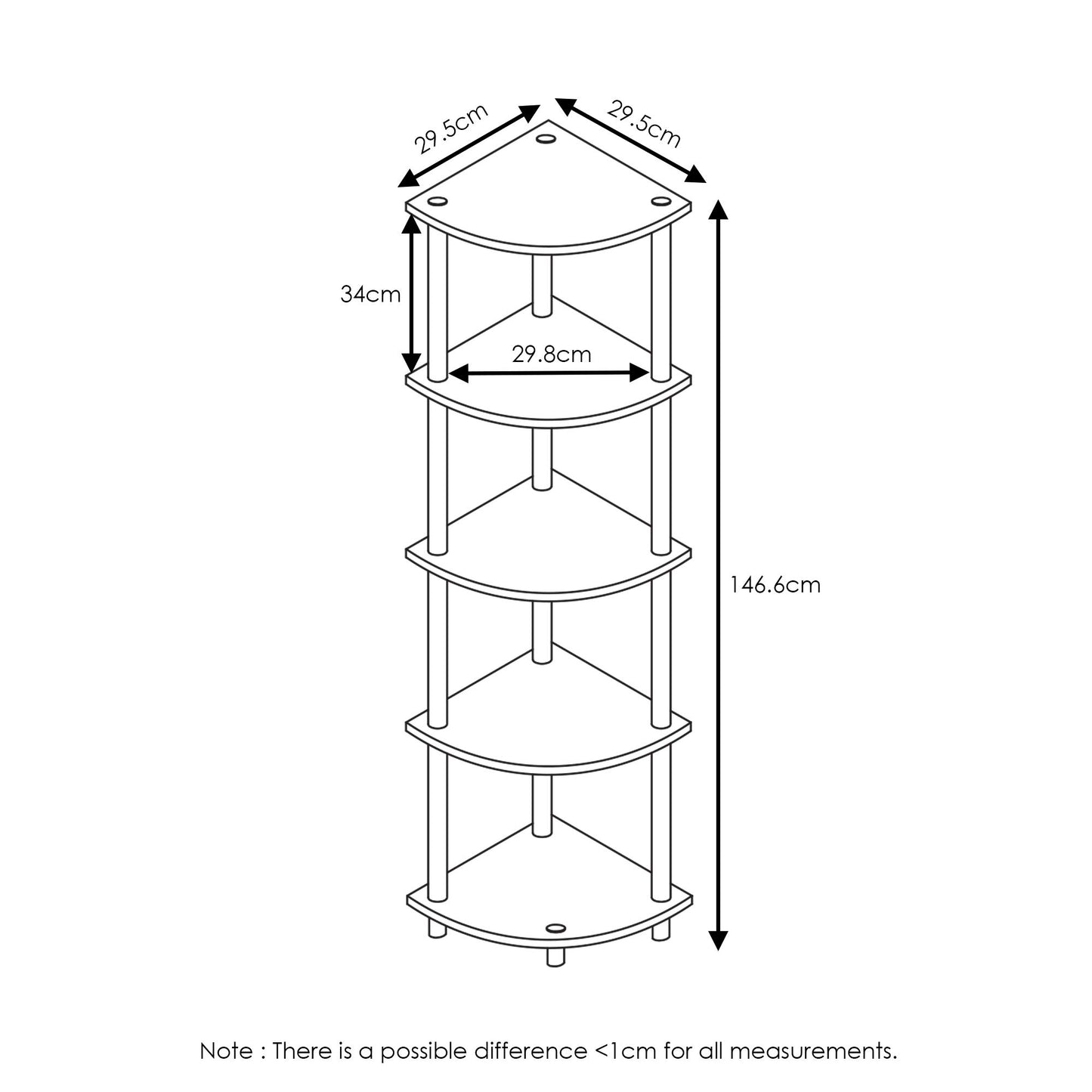Furinno Turn-N-Tube 5 Tier Corner Display Rack Multipurpose Shelving Unit, 1-Pack, Espresso/Black