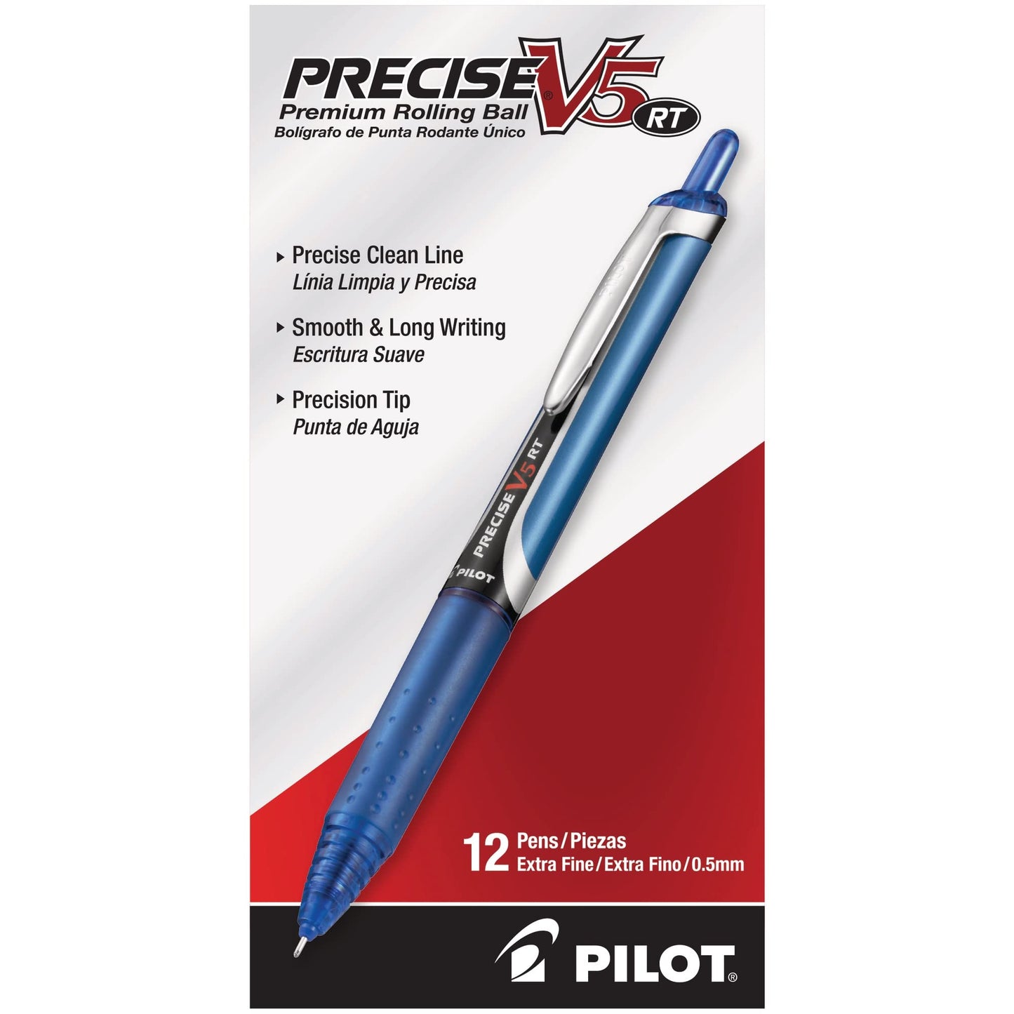 Pilot, Precise V5 RT Refillable & Retractable Rolling Ball Pens, Extra Fine Point 0.5 mm, Assorted Colors, Pack of 12
