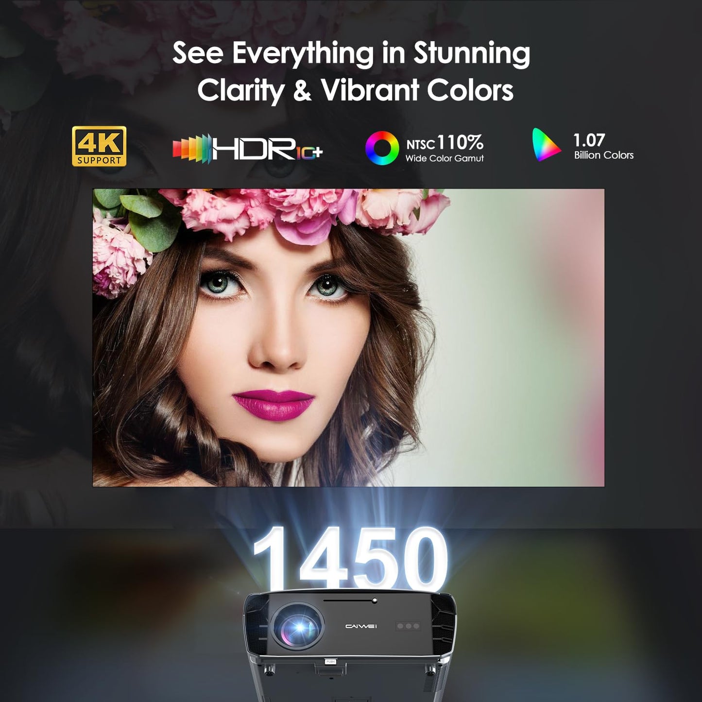 Smart 4K Projector 1400ANSI Daytime Viewing,High Brightness Movie Projetcor with WIFI6 Bluetooth NFC Casting for 300Inch Display 5G Home Theater Outdoor Projector with Netflix Disney+ Youtube Apps