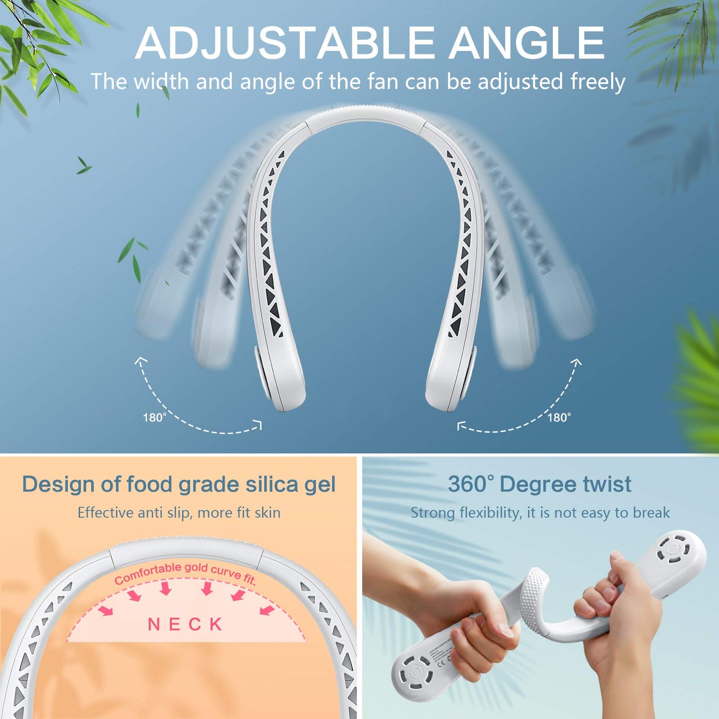 DGLK The Portable Neck Fan From Popular Earphone Design,The Leafless Neck Fan Perfect For Personal Fan，with Features，Mini Fan, Ultra-Quiet, Battery Powered Fan, Suitable For Outdoor Sports