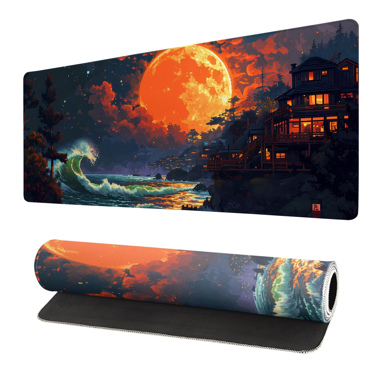 Japanese Mouse Pad, Large Japanese Desk Mat, XL Anime Gaming Keyboard Mat, Non-Slip Rubber Base, Big Extended Desk Protector for Home Office, 31.5”x11.8”