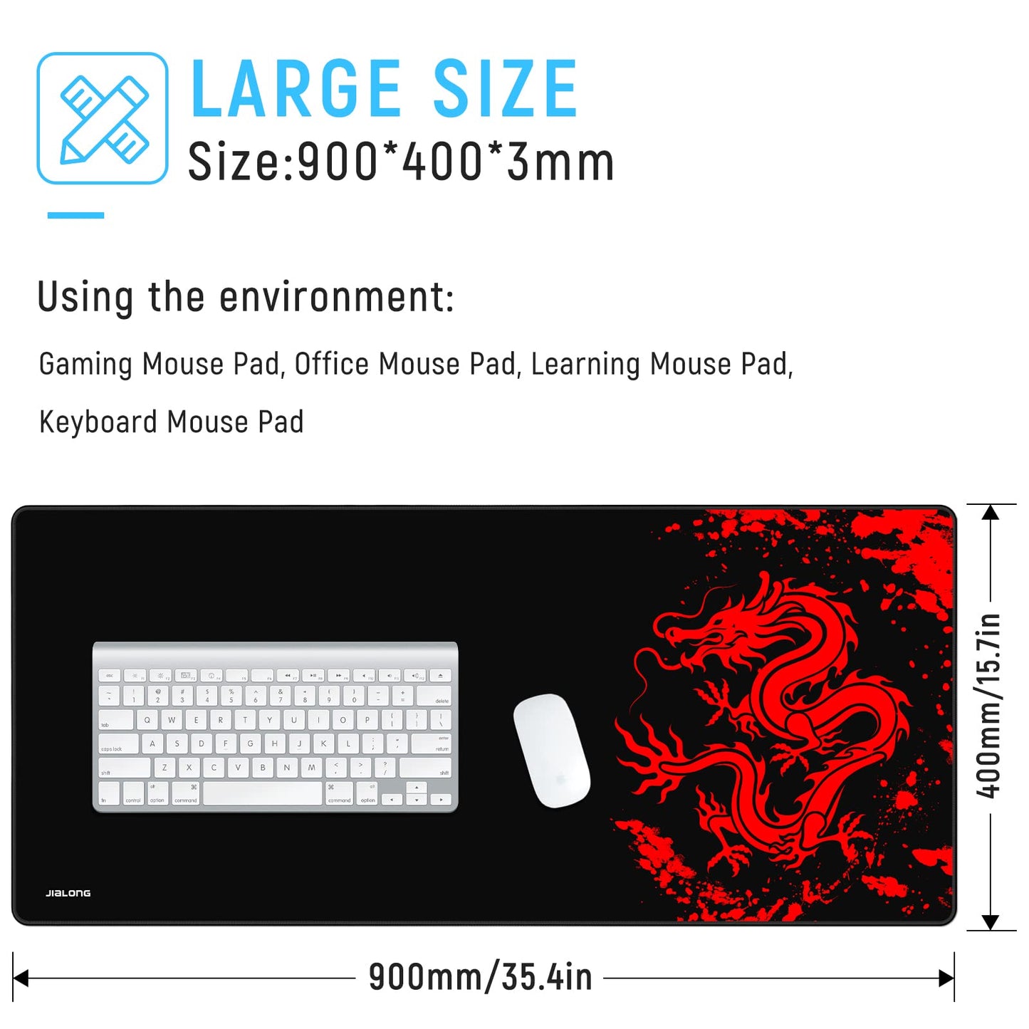 JIALONG Mouse Pad Large Gaming Desk Mat Extended Mousepad with Personalized Design Keyboard Pad for Laptop, Computer and PC - 35.4 x 15.7 inches Black World Map