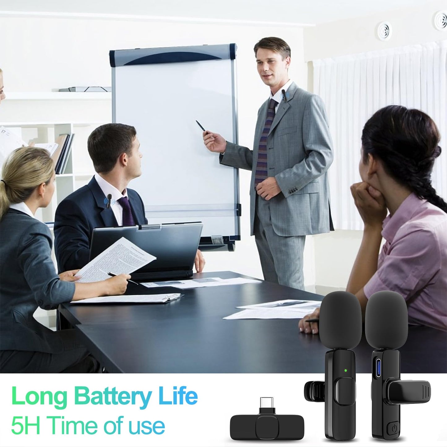 2 Pack Wireless Lavalier Microphone for iPhone, Professional Lapel Mics, Wireless Mic Plug-Play, Lapel Microphone for Video Recording Interview TikTok (USB C for Android iphone15/16)