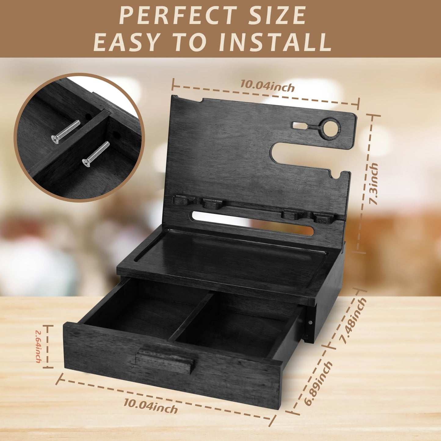 Gifts for Men Dad from Daughter Son Christmas, Wood Phone Docking Station with Drawer, Husband Birthday Gifts Him Boyfriend from Wife Anniversary Nightstand Organizer Xmas Stocking Stuffers