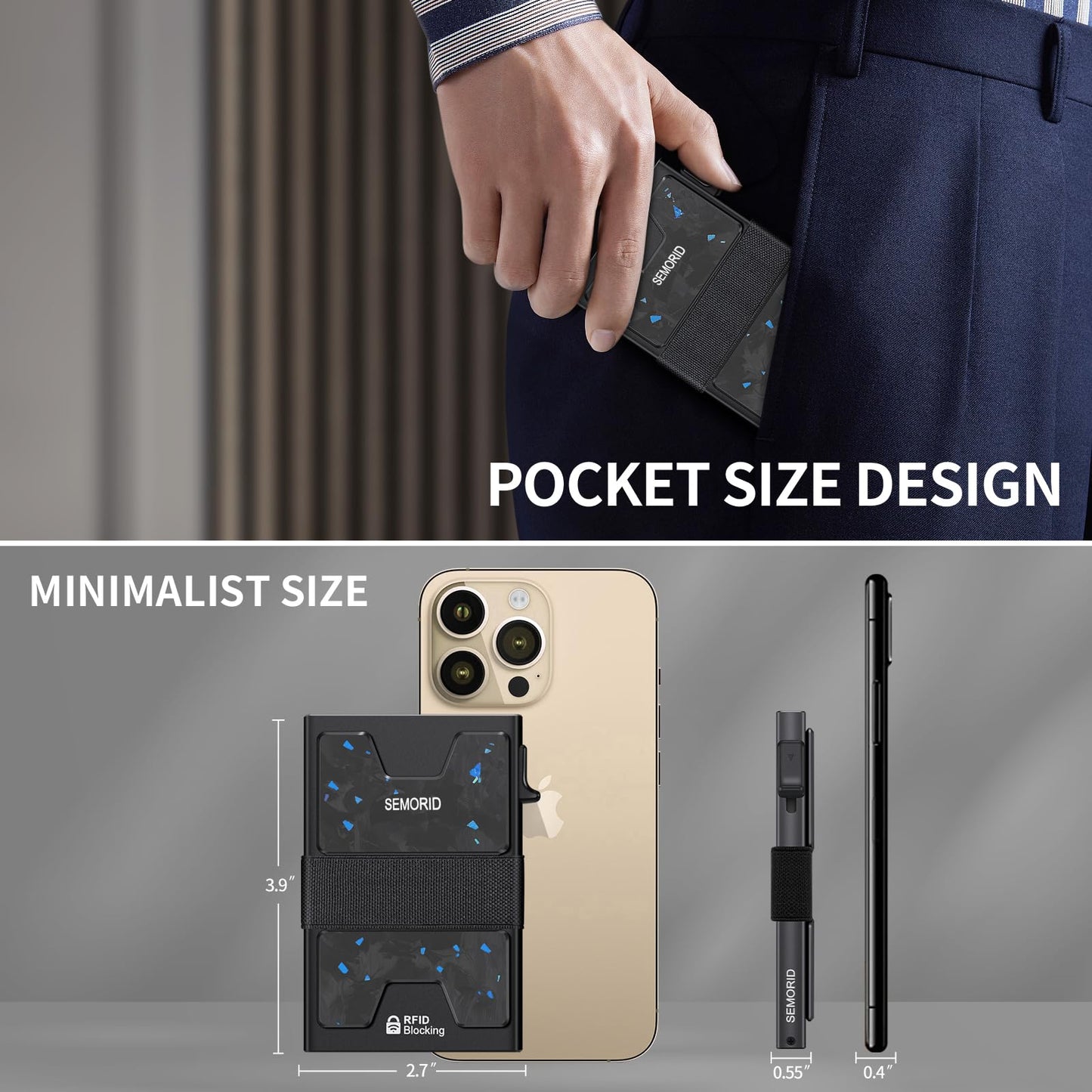 Slim Aluminum Card Holder Wallet for Men, Durable Expandable Backplate, RFID Blocking Minimalist Metal Pop Up Wallet, Holds 12+ Cards Plus Cash (Black)