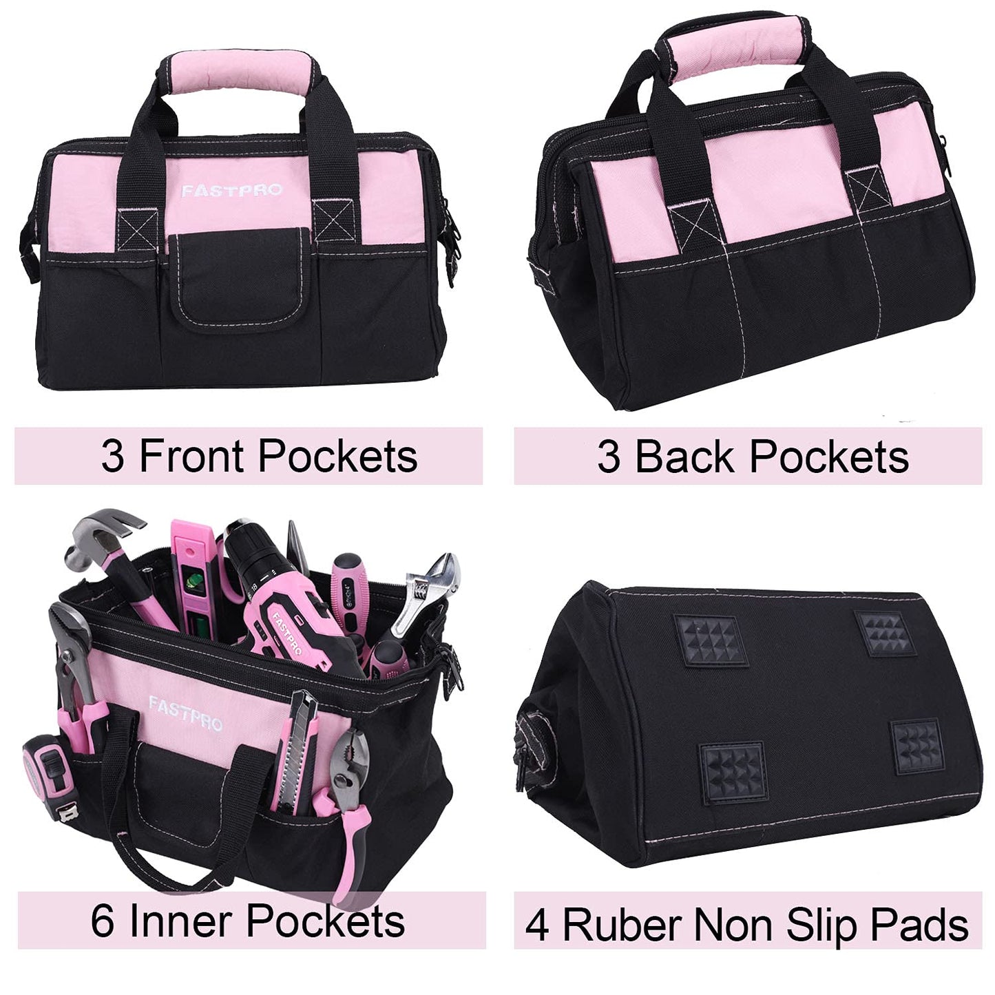 FASTPRO 220-Piece Home Tool Set, Household Repairing Tool Kit, with 12-Inch Wide Mouth Open Storage Tool Bag, Green