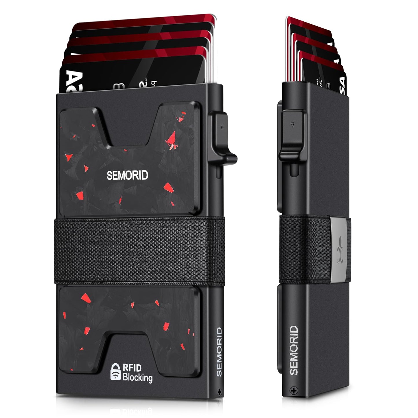 Slim Aluminum Card Holder Wallet for Men, Durable Expandable Backplate, RFID Blocking Minimalist Metal Pop Up Wallet, Holds 12+ Cards Plus Cash (Black)