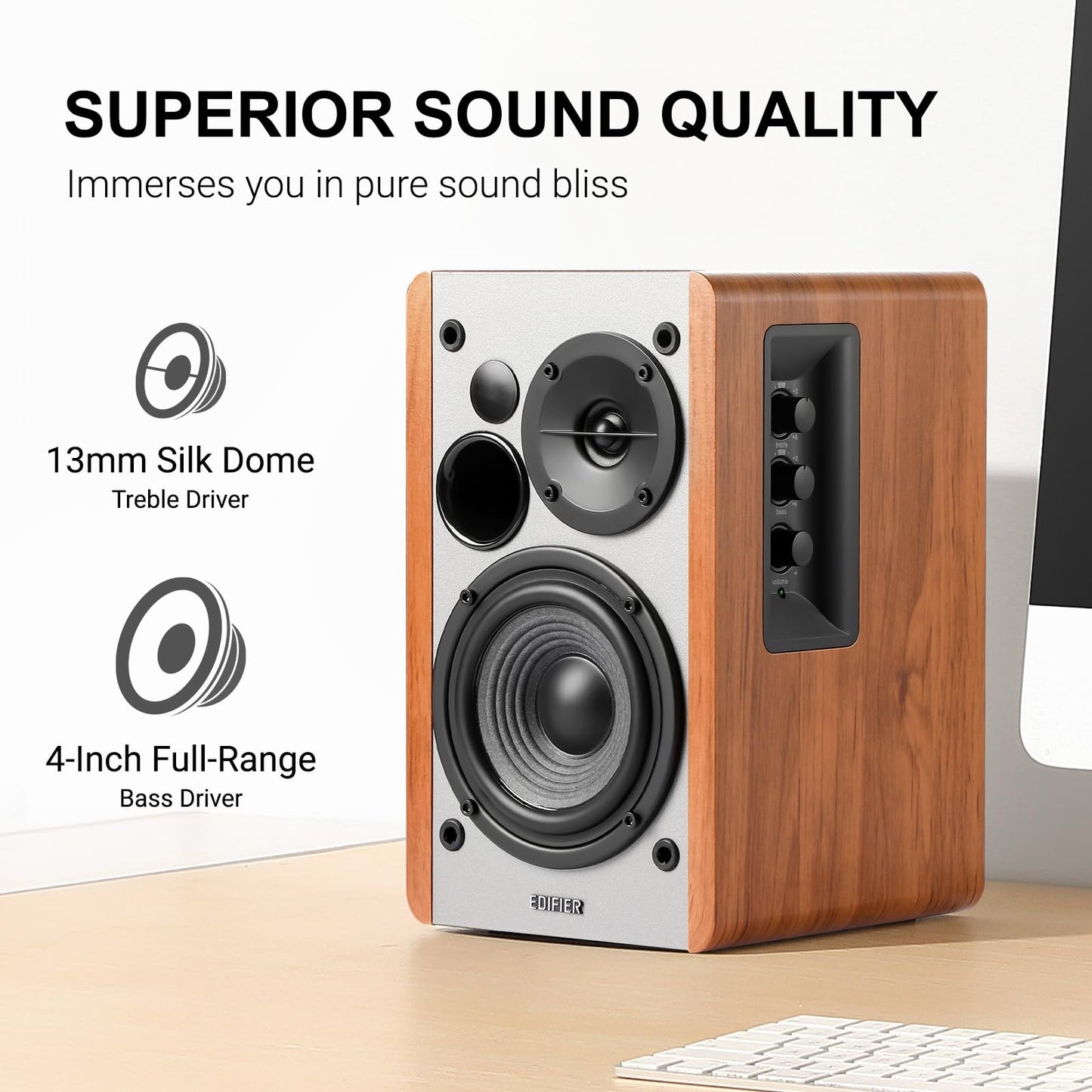 Edifier R1280Ts Powered Bookshelf Speakers - 2.0 Stereo Active Near Field Monitors - Studio Monitor Speaker - 42 Watts RMS with Subwoofer Line Out - Wooden Enclosure