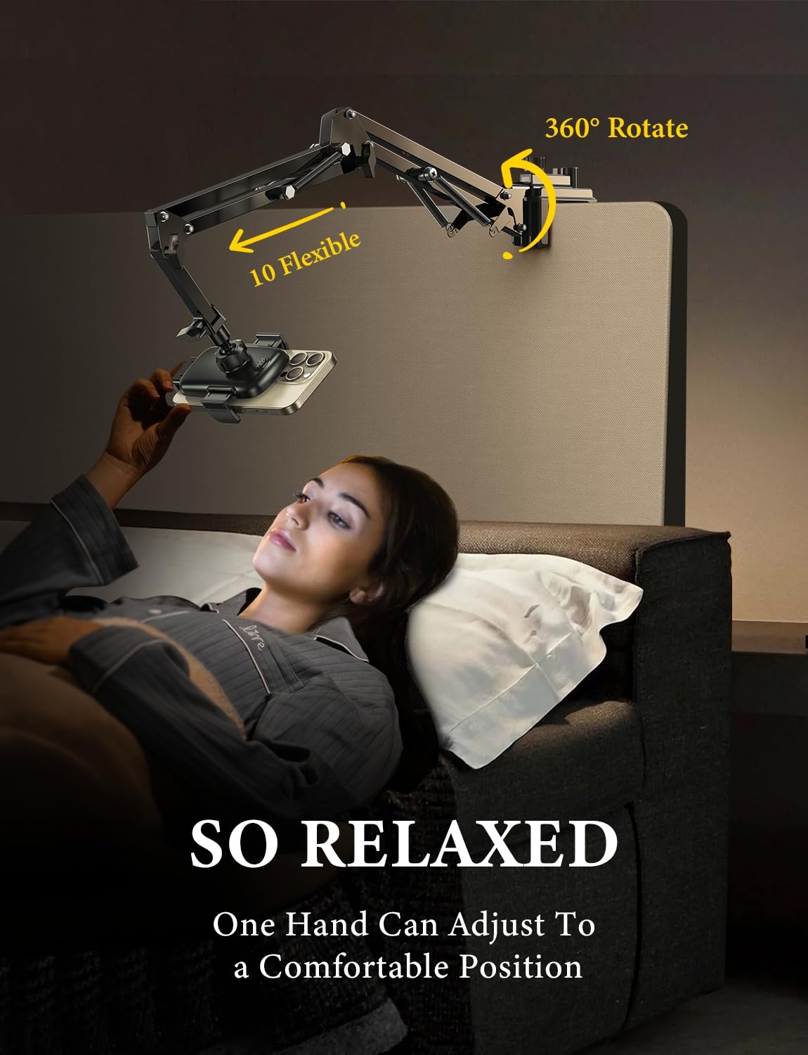 LISEN for Gooseneck Phone Holder for Bed Desk [3rd Upgrade] Cell Phone Stand for Desk Bed iPhone Holder Laying Down Bed Accessories,Flexible Arm Clamp Clip Phone Mount Stand for Filming Fits iPhone 16