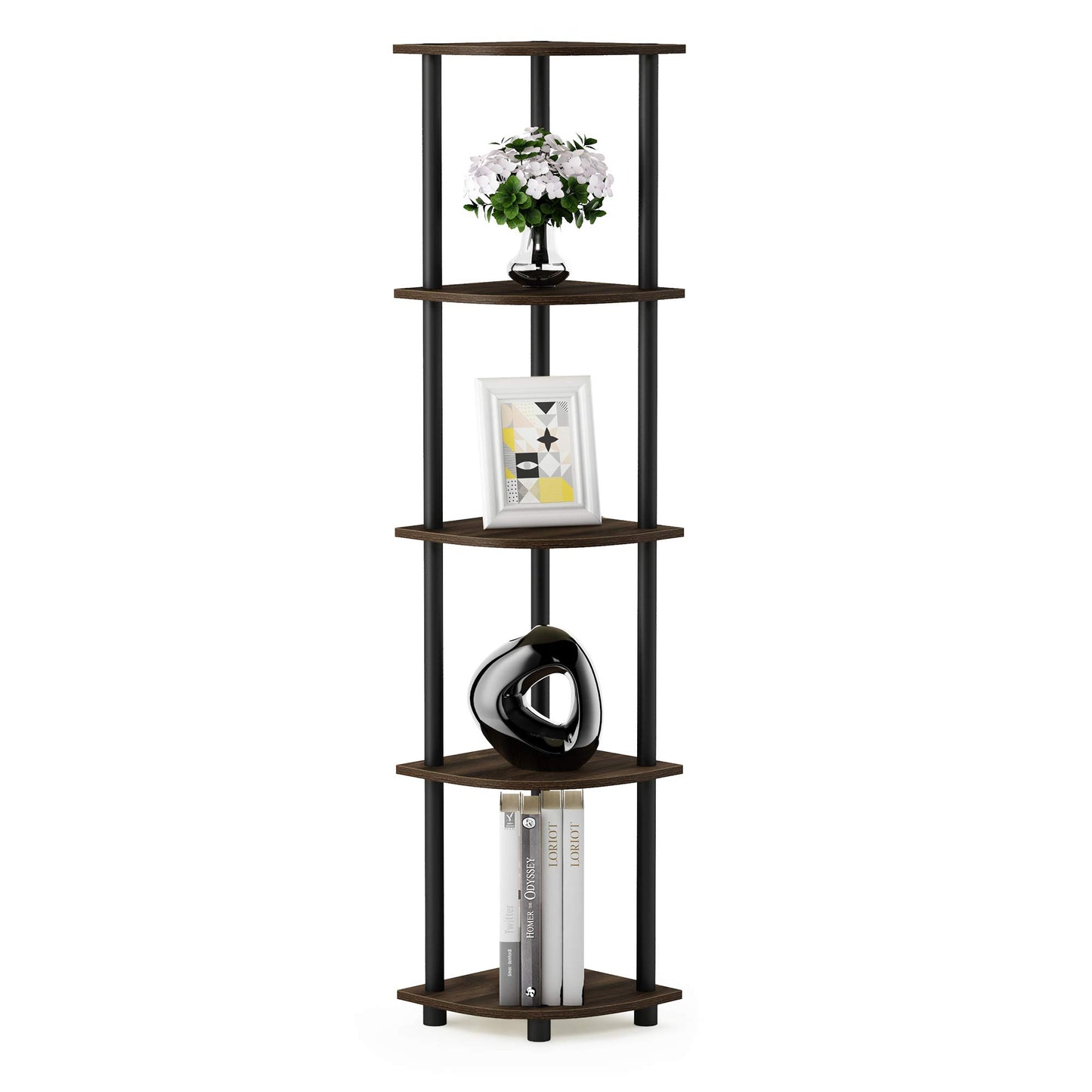 Furinno Turn-N-Tube 5 Tier Corner Display Rack Multipurpose Shelving Unit, 1-Pack, Espresso/Black