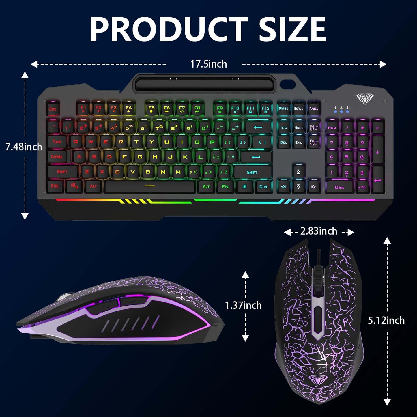 AULA Keyboard, T102 104 Keys Gaming Keyboard and Mouse Combo with RGB Backlit Quiet Computer Keyboard, All-Metal Panel, Waterproof Light Up PC Keyboard, USB Wired Keyboard Gaming for MAC Xbox PC Gamer