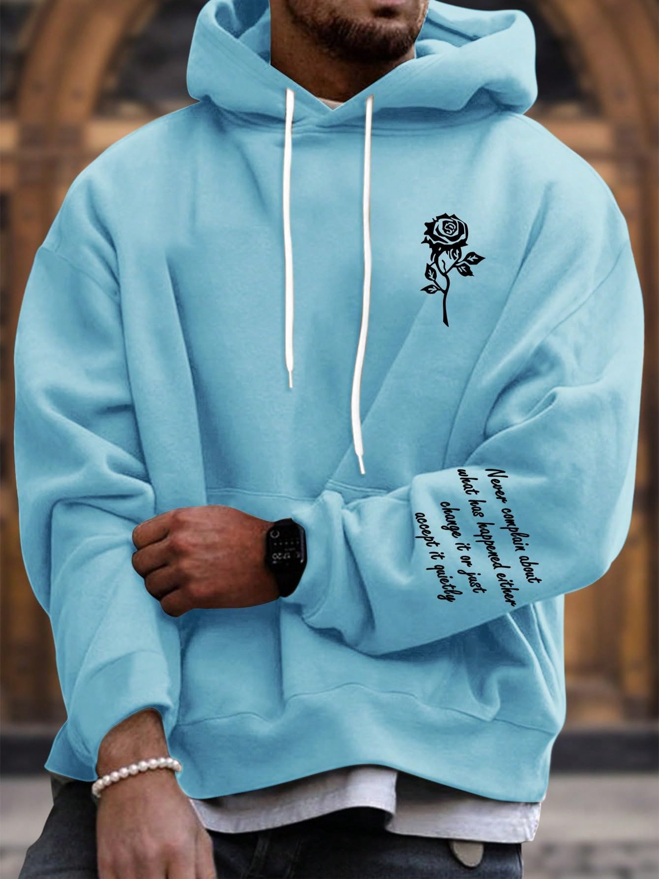 Floerns Men's Graphic Print Long Sleeve Drawstring Hoodie Pullover Sweatshirt