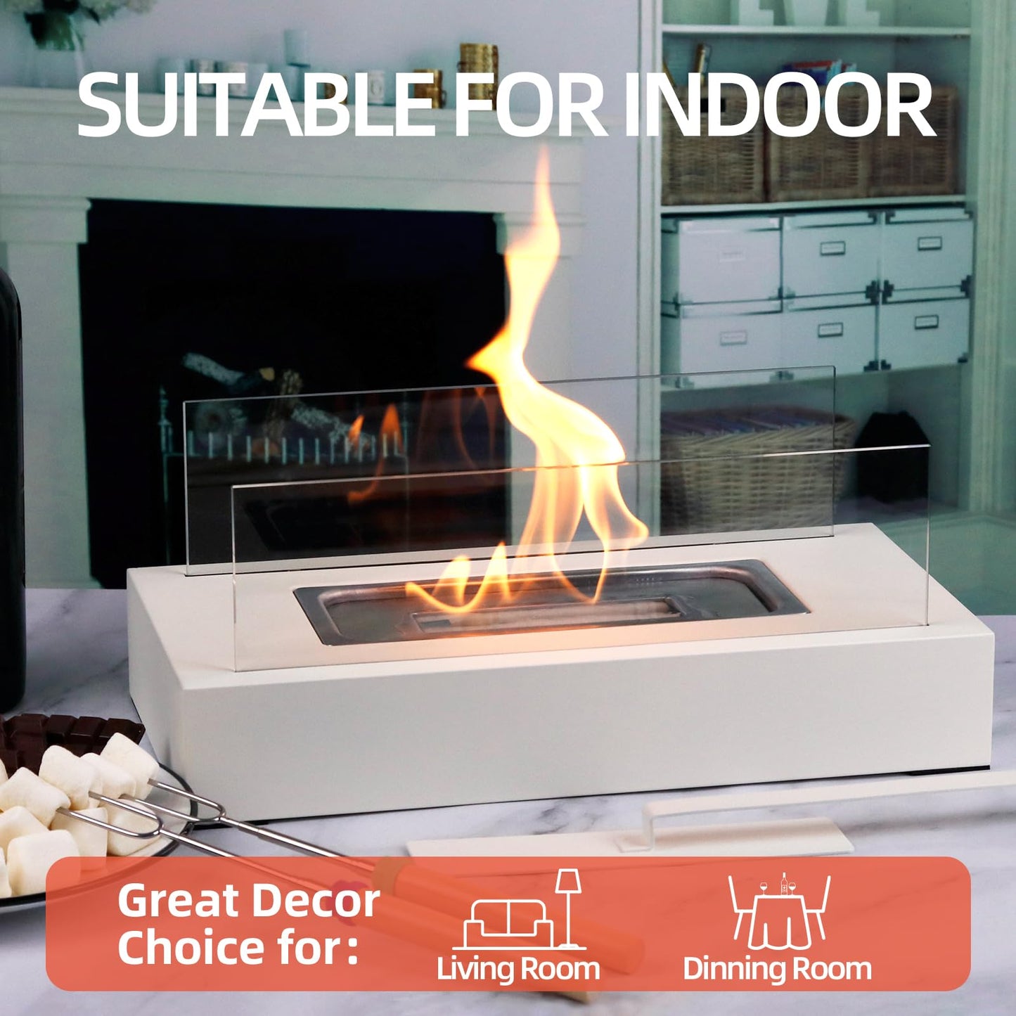 2024 New Tabletop Fire Pit,Woodgrain Portable Table Top Firepit Outdoor Indoor Table top Fireplace Smores Maker for Family Dinner Party Patio Balcony Backyard Housewarming Table Decor