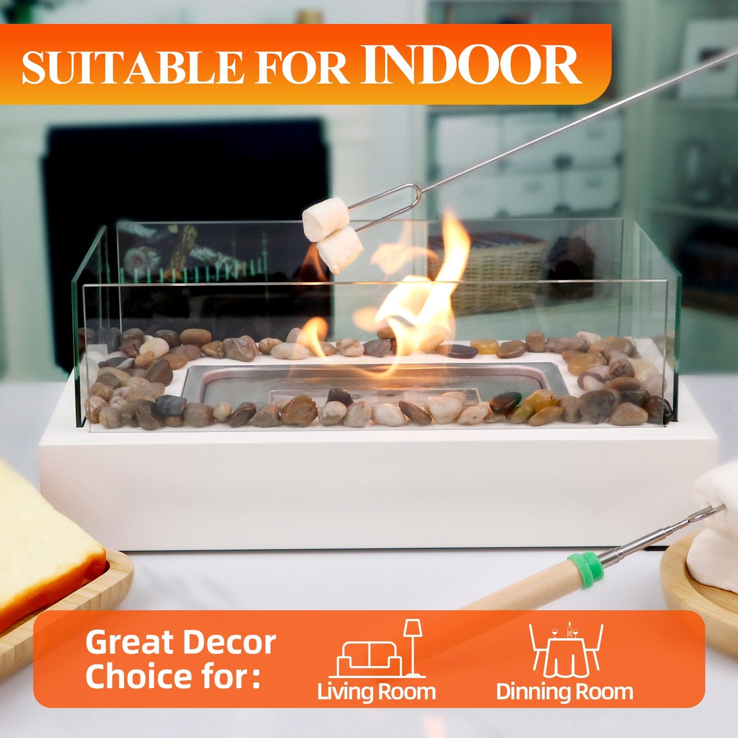 2024 New Tabletop Fire Pit,Woodgrain Portable Table Top Firepit Outdoor Indoor Table top Fireplace Smores Maker for Family Dinner Party Patio Balcony Backyard Housewarming Table Decor