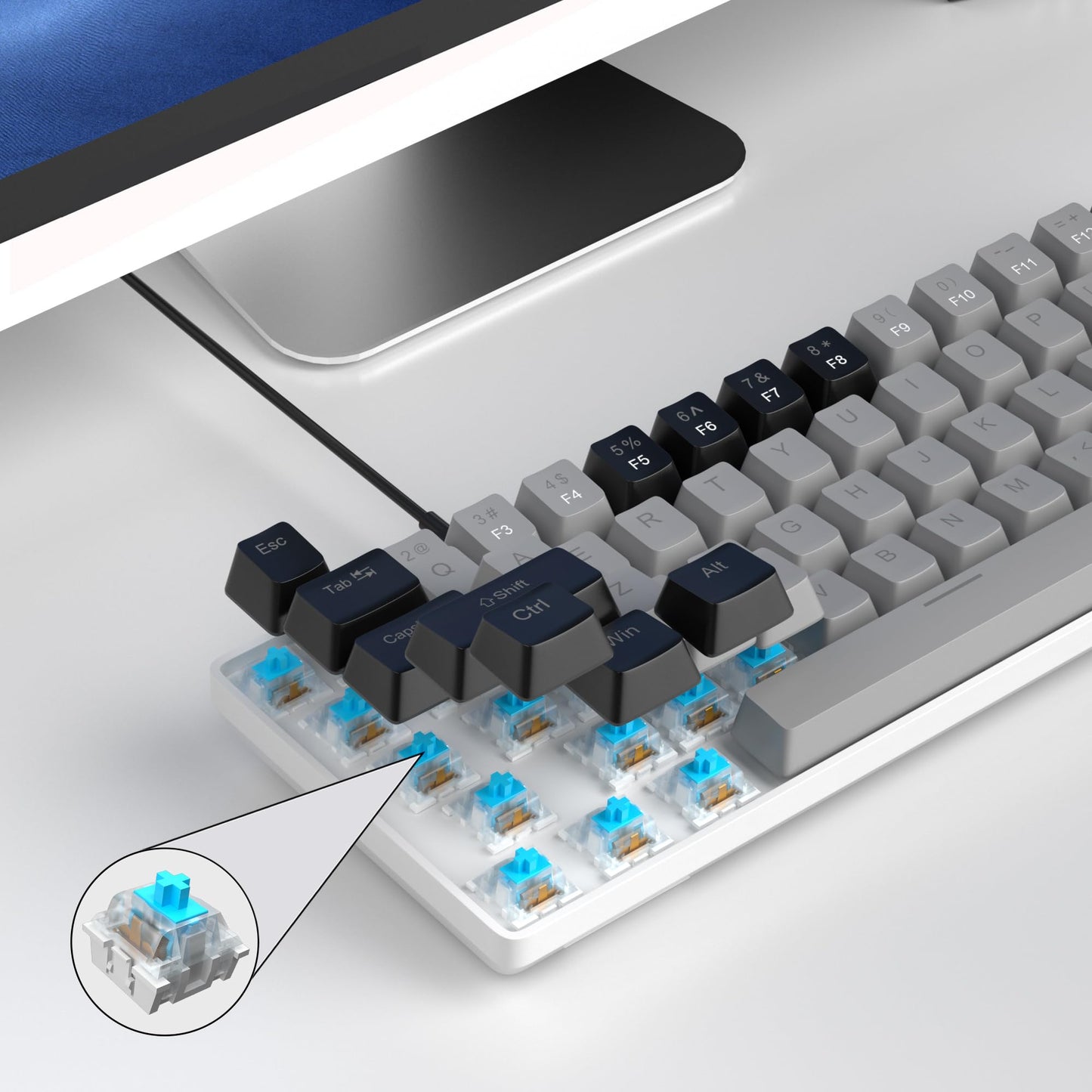 MageGee Portable 60% Mechanical Gaming Keyboard, MK-Box LED Backlit Compact 68 Keys Mini Wired Office Keyboard with Red Switch for Windows Laptop PC Mac - Black/Grey