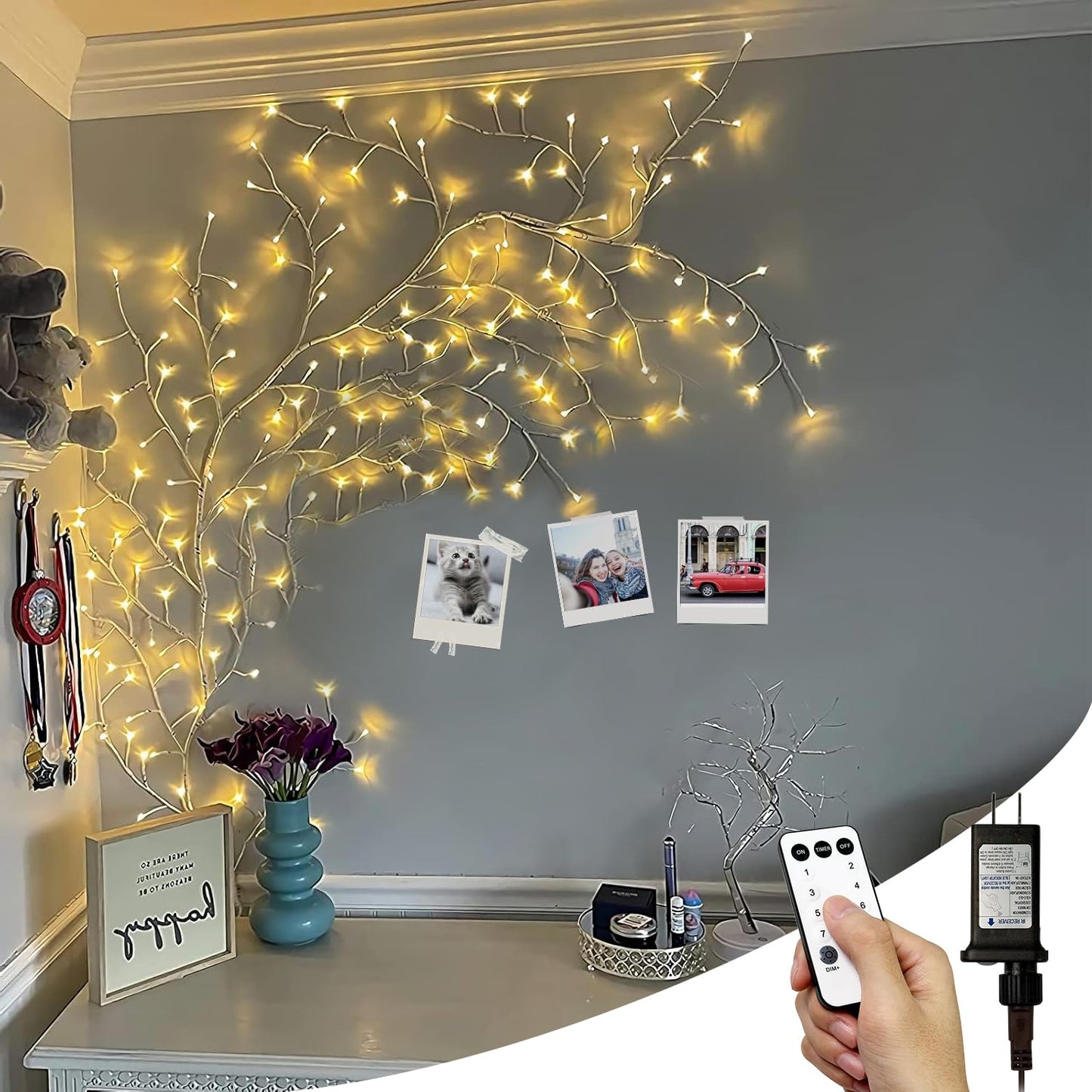 Enchanted Willow Vine Lights with Remote, Christmas Swags Decorations Indoor Room Decor, 18 Branches 144 LEDs Lighted Willow Vine Lights for Walls Bedroom Home Decor