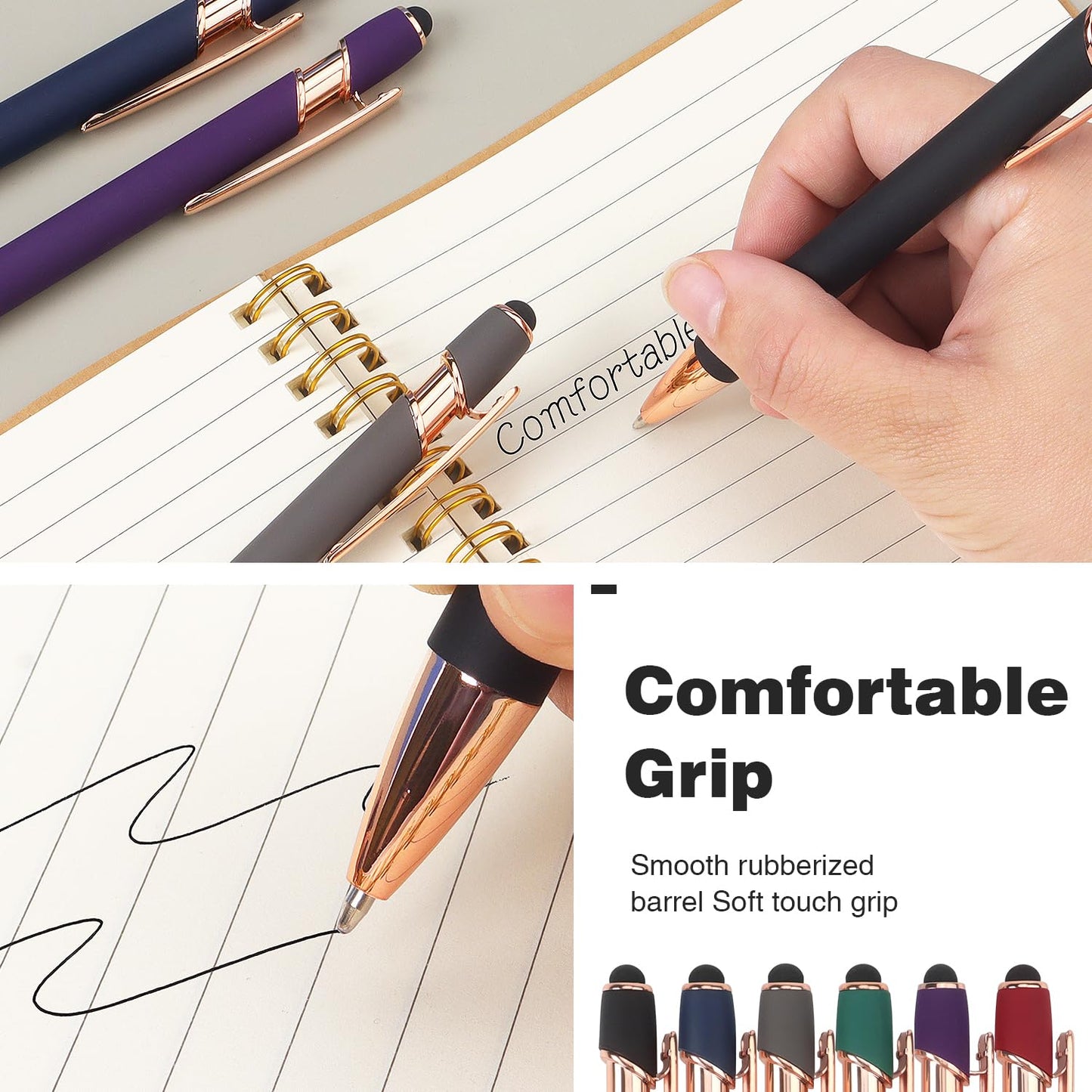 8 Pack Ballpoint Pen 2-in-1 Stylus Retractable Ballpoint Pen with Stylus tip, Metal Stylus Pen for Touch Screens, 1.0 mm Black Ink