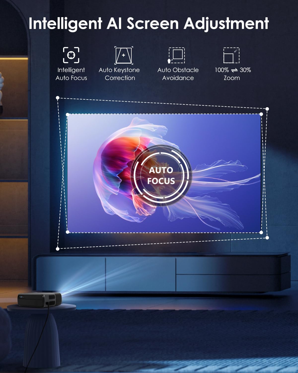 Smart 4K Projector 1400ANSI Daytime Viewing,High Brightness Movie Projetcor with WIFI6 Bluetooth NFC Casting for 300Inch Display 5G Home Theater Outdoor Projector with Netflix Disney+ Youtube Apps