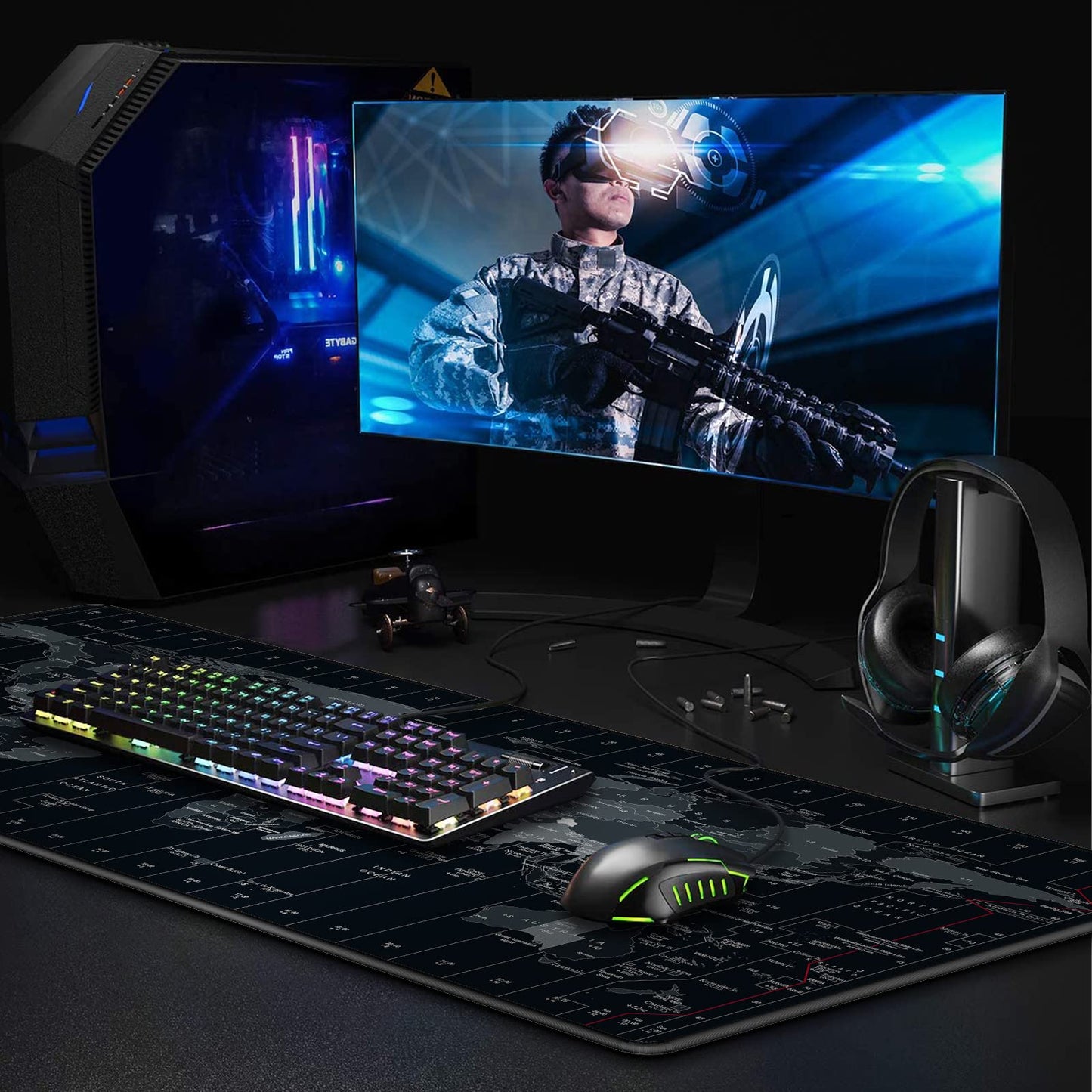 JIALONG Mouse Pad Large Gaming Desk Mat Extended Mousepad with Personalized Design Keyboard Pad for Laptop, Computer and PC - 35.4 x 15.7 inches Black World Map