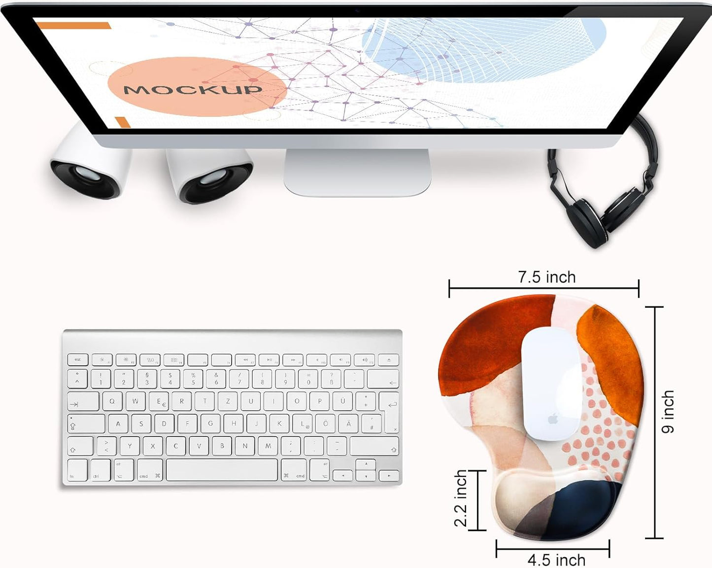JIKIOU Mouse Pad, 2 Pack Ergonomic Mouse Pads with Comfortable Gel Wrist Rest Support and Lycra Cloth, Non-Slip PU Base for Easy Typing Pain Relief Durable and Easy to Clean Small Black