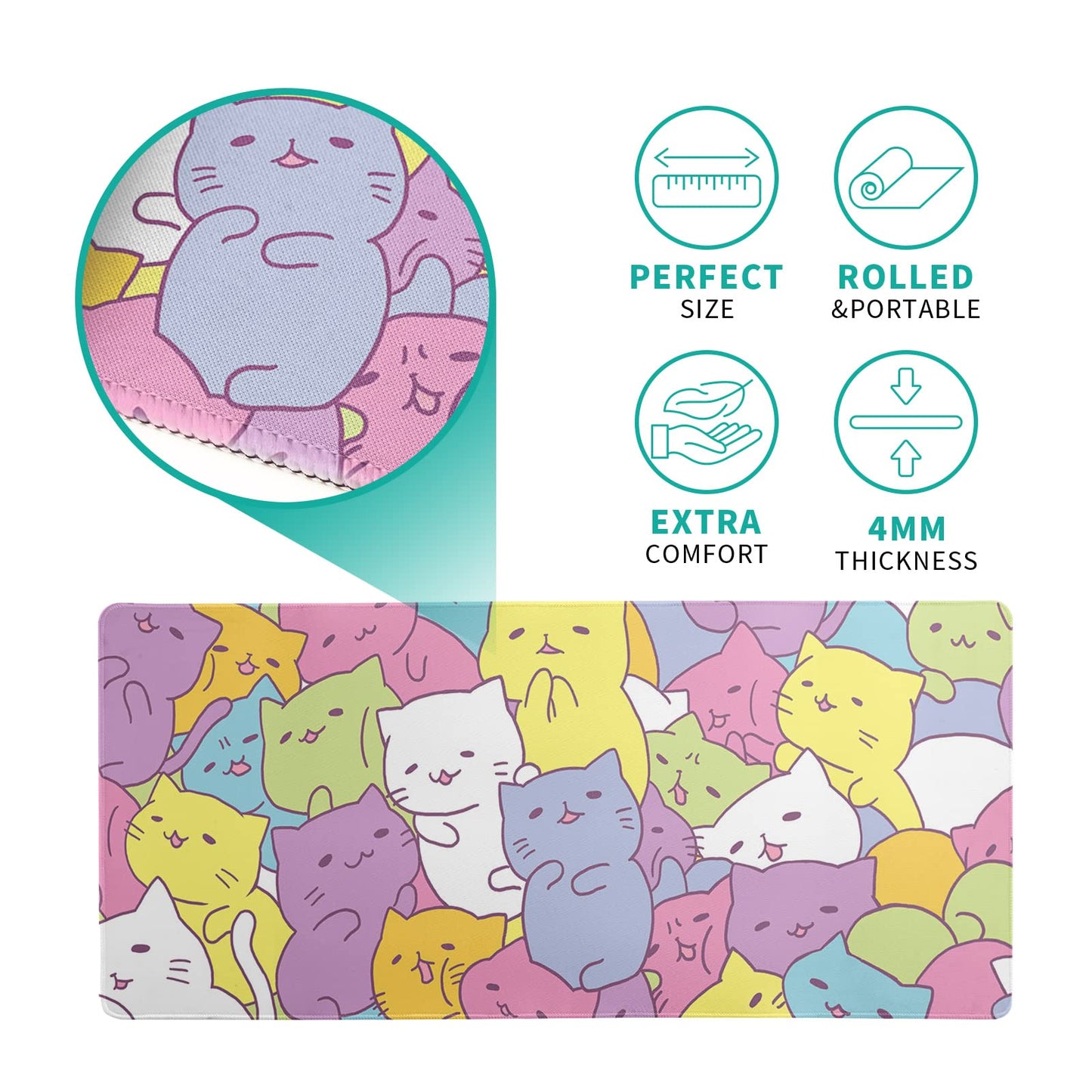 Japanese Sea Wave Large Mouse Pad, Anime Black Gaming, Extended Kanagawa Mat Desk Pad, 3mm Thick Long Non-Slip Rubber Base Mice Pad, 31.5 X 11.8 Inch