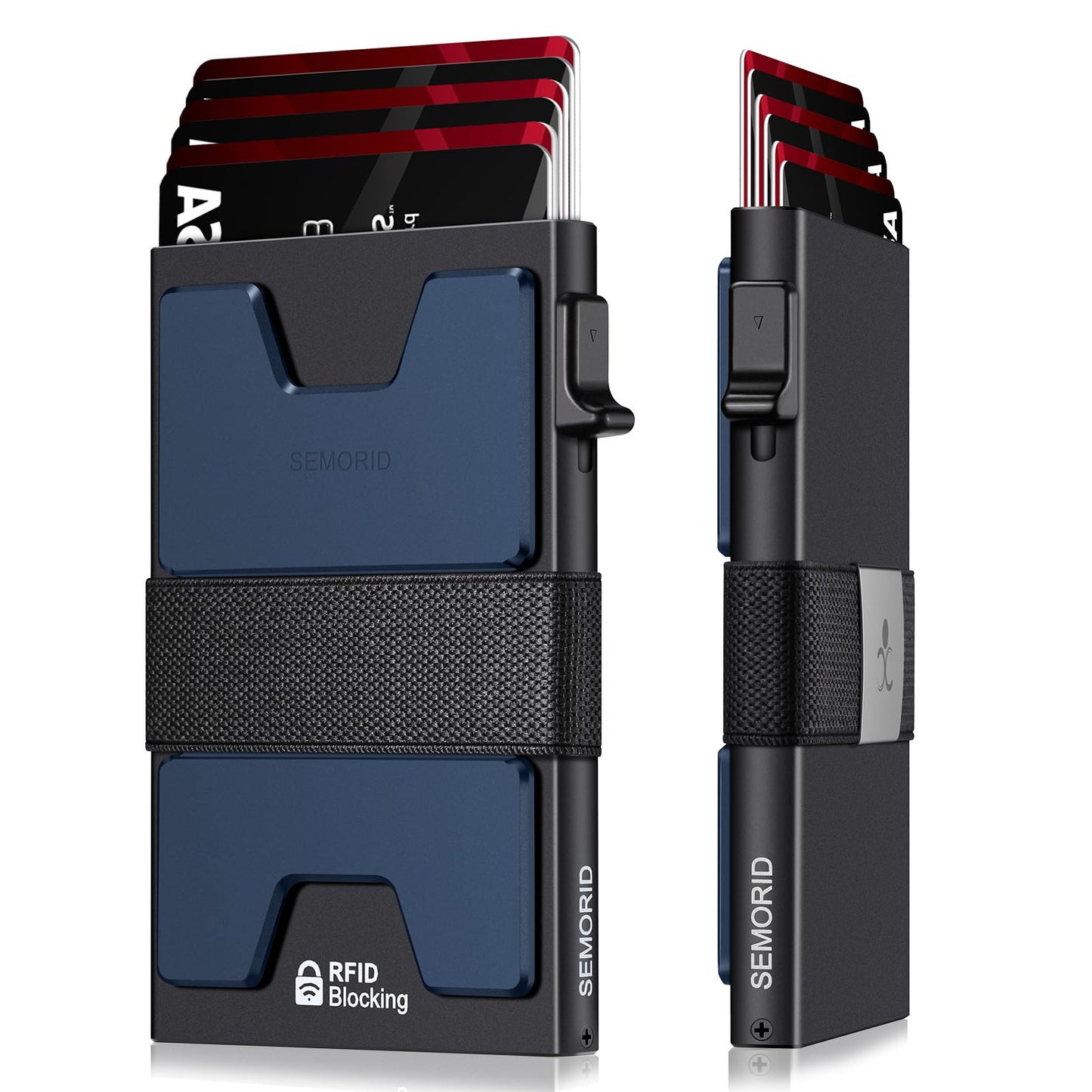 Slim Aluminum Card Holder Wallet for Men, Durable Expandable Backplate, RFID Blocking Minimalist Metal Pop Up Wallet, Holds 12+ Cards Plus Cash (Black)