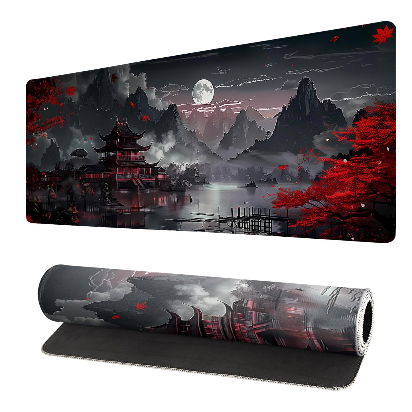 Japanese Mouse Pad, Large Japanese Desk Mat, XL Anime Gaming Keyboard Mat, Non-Slip Rubber Base, Big Extended Desk Protector for Home Office, 31.5”x11.8”