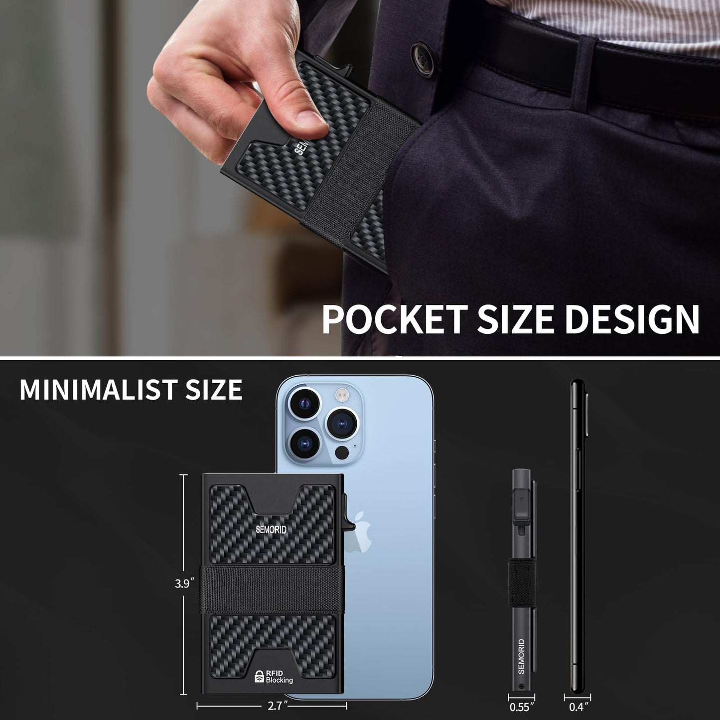 Slim Aluminum Card Holder Wallet for Men, Durable Expandable Backplate, RFID Blocking Minimalist Metal Pop Up Wallet, Holds 12+ Cards Plus Cash (Black)