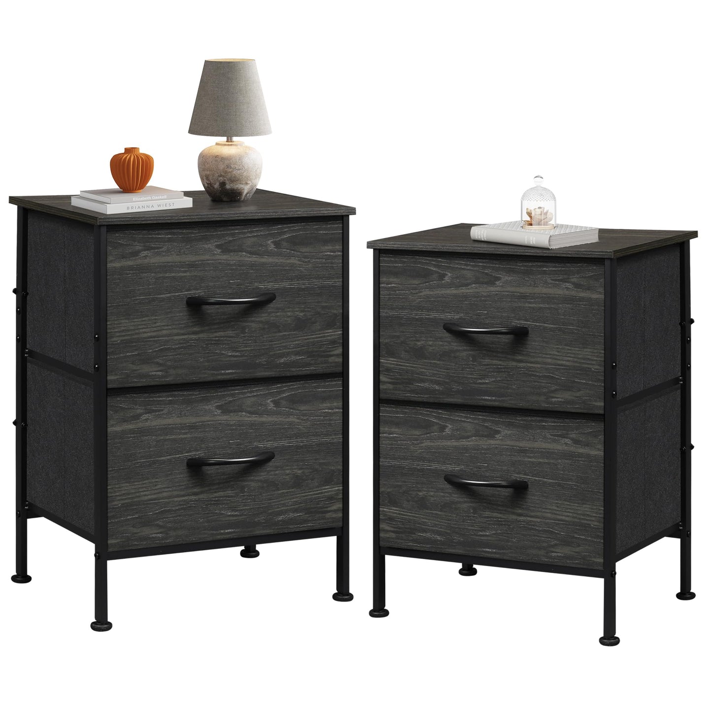WLIVE Nightstand, 2 Drawer Dresser for Bedroom, Small Dresser with 2 Drawers, Bedside Furniture, Night Stand, End Table with Fabric Bins for Bedroom, Closet, Entryway, College Dorm, Dark Grey