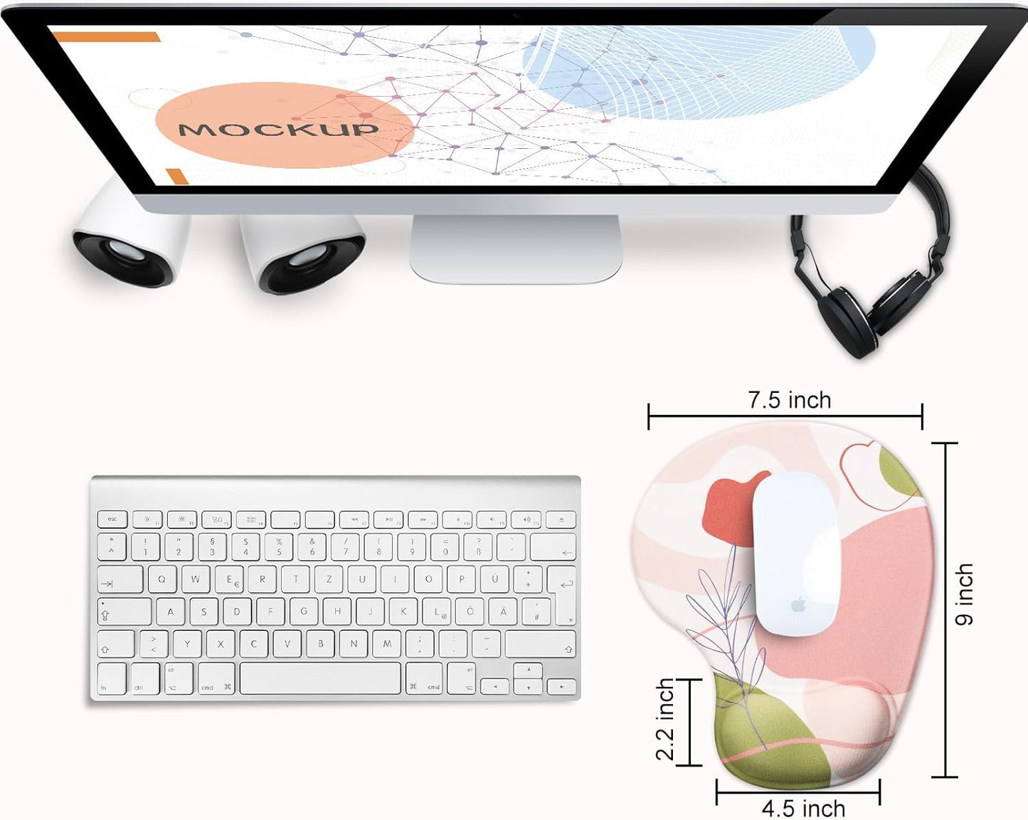 JIKIOU Mouse Pad, 2 Pack Ergonomic Mouse Pads with Comfortable Gel Wrist Rest Support and Lycra Cloth, Non-Slip PU Base for Easy Typing Pain Relief Durable and Easy to Clean Small Black