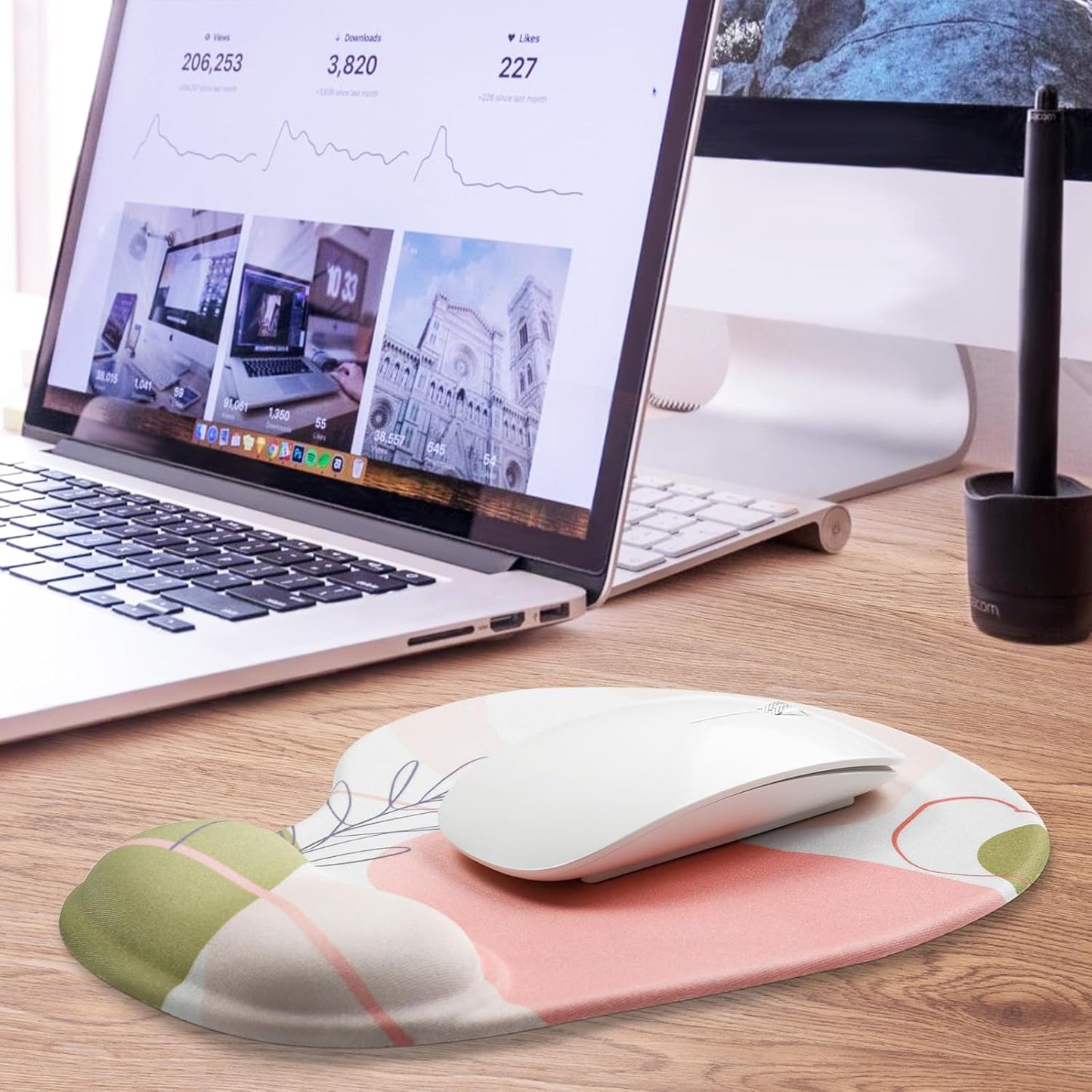 JIKIOU Mouse Pad, 2 Pack Ergonomic Mouse Pads with Comfortable Gel Wrist Rest Support and Lycra Cloth, Non-Slip PU Base for Easy Typing Pain Relief Durable and Easy to Clean Small Black