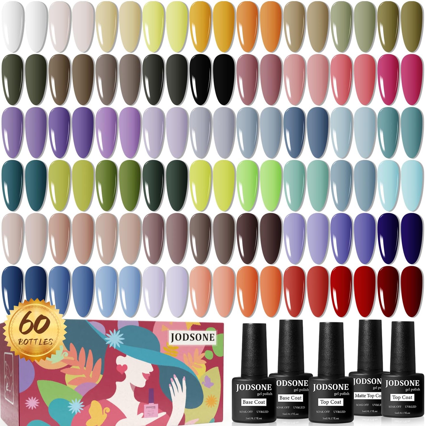 JODSONE 23 PCS Gel Nail Polish Kit with U V Light Popular Color with Durable Base Coat Matte Glossy Top Coat