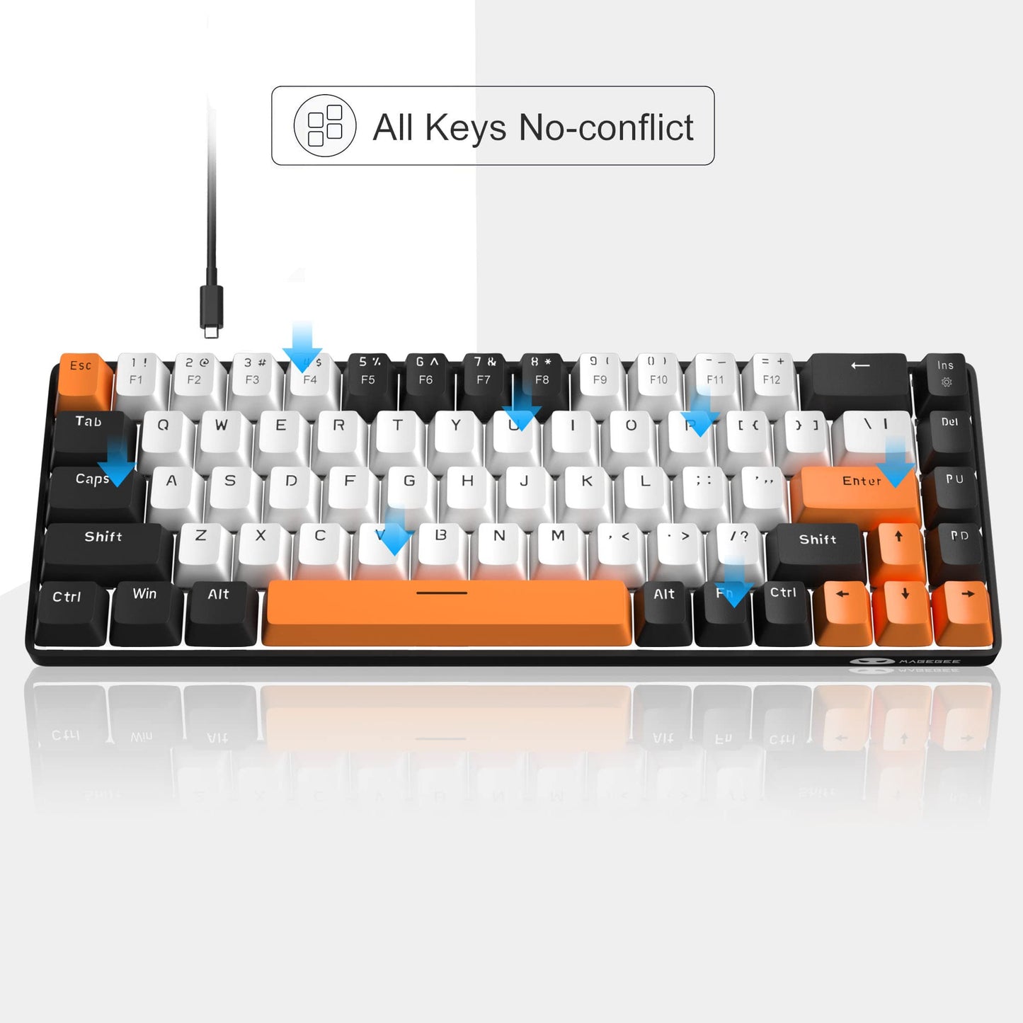 MageGee Portable 60% Mechanical Gaming Keyboard, MK-Box LED Backlit Compact 68 Keys Mini Wired Office Keyboard with Red Switch for Windows Laptop PC Mac - Black/Grey