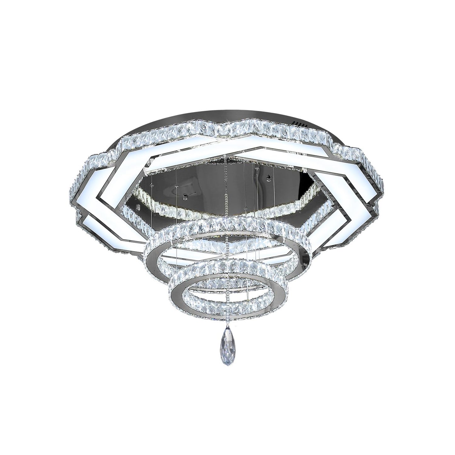 Flashing God Crystal Chandeliers Dia 32" Silver Elegant Chandelier Flush Mount Ceiling Light for Bedroom Living Room Dining Room Hallway Dimmable 3 Rings LED Celing Lighting Fixtures