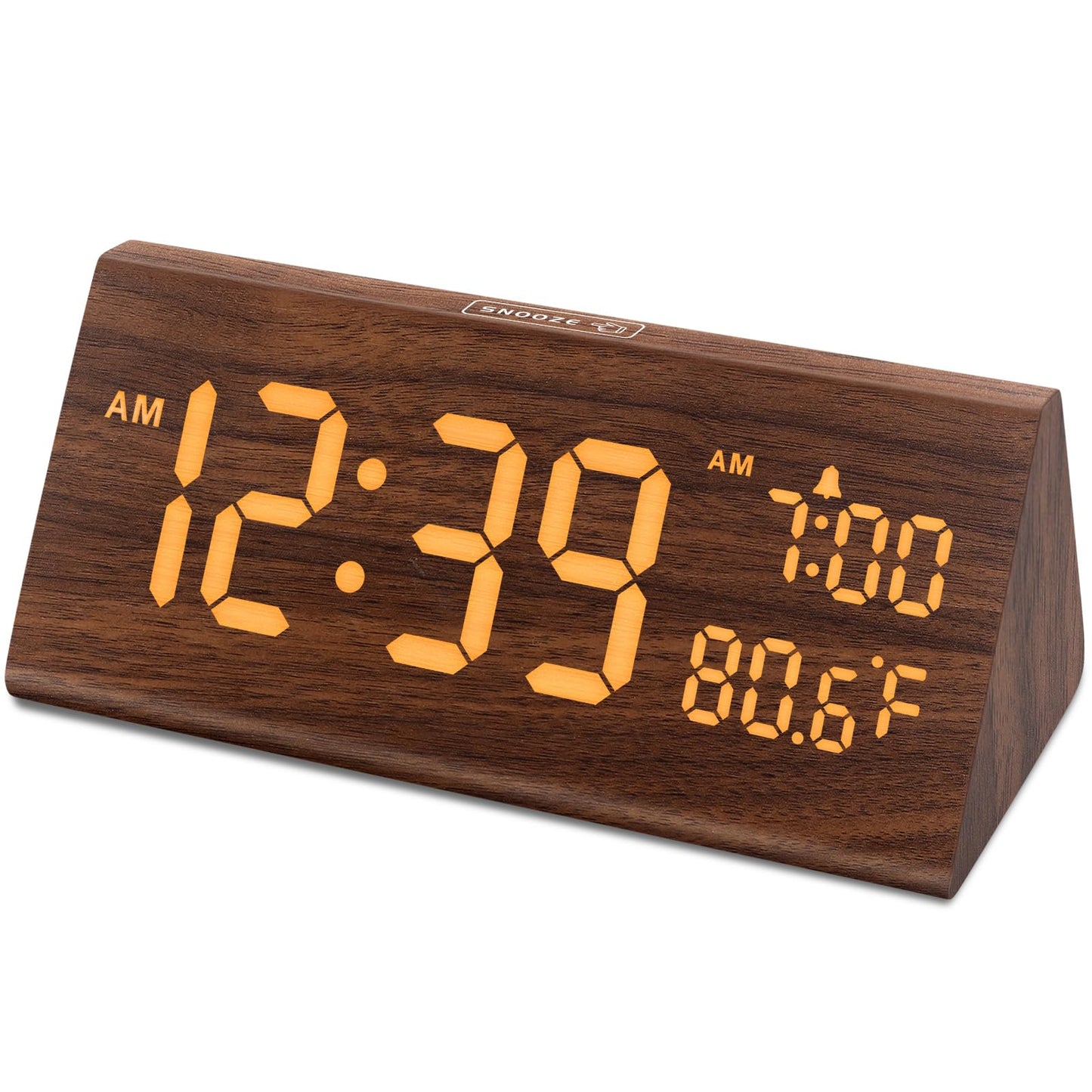 DreamSky Digital Alarm Clocks for Bedrooms - Wooden Desk Clock with Date, Day of Week, USB Port, Temperature, Dimmer for Bedside Table, Living Room, Office, Adjustable Volume, Auto DST, Wood Decor