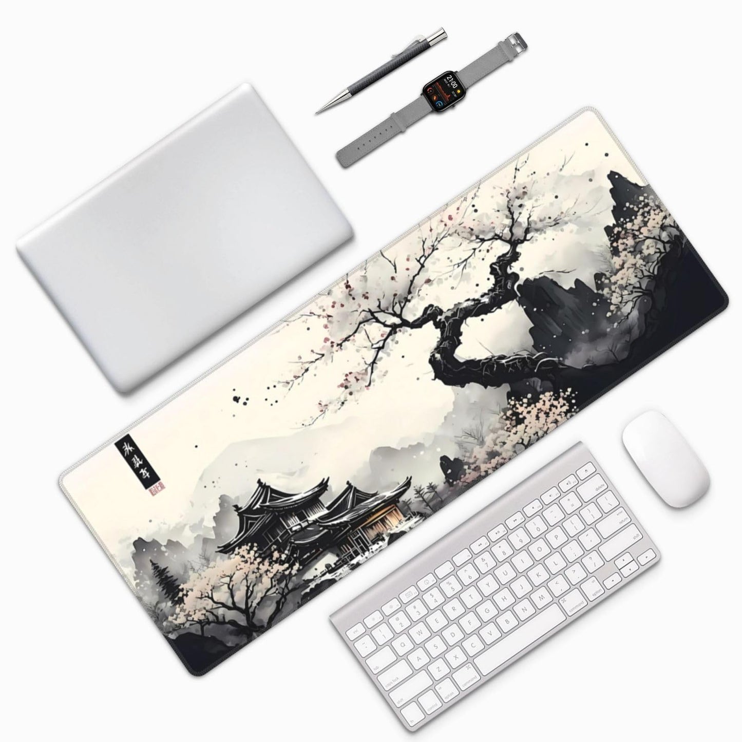 Japanese Mouse Pad, Large Japanese Desk Mat, XL Anime Gaming Keyboard Mat, Non-Slip Rubber Base, Big Extended Desk Protector for Home Office, 31.5”x11.8”