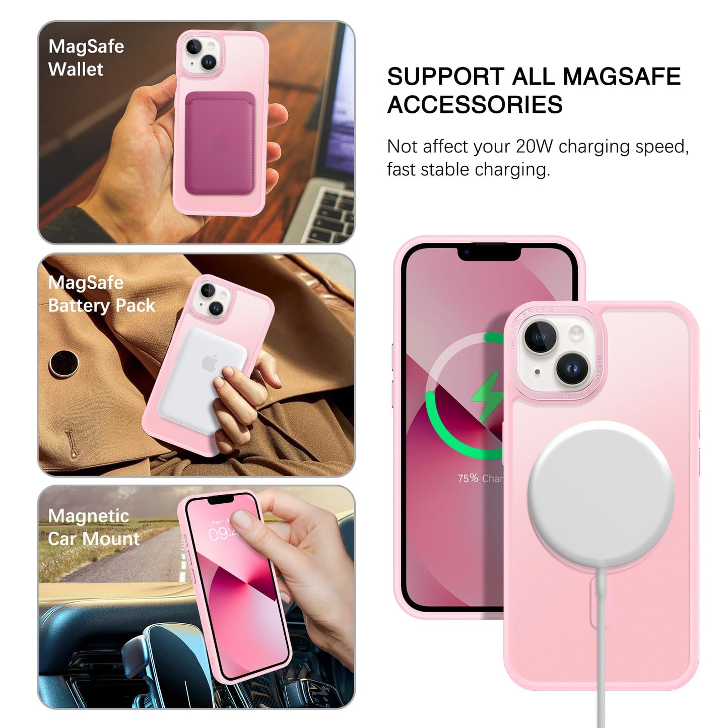 BENTOBEN Magnetic for iPhone 13 Case & iPhone 14 Case [Compatible with Magsafe] Translucent Matte Phone Case iPhone 13/14 Slim Fit Shockproof Women Men Protective Cover for iPhone 13/14 6.1", Hot Pink