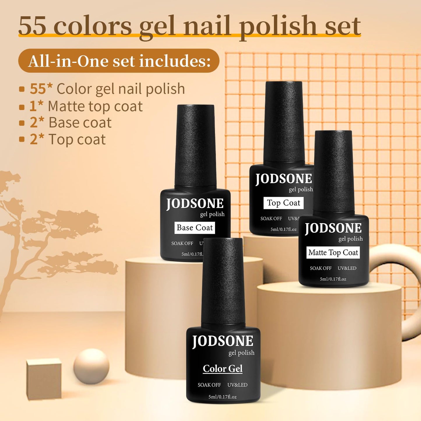 JODSONE 23 PCS Gel Nail Polish Kit with U V Light Popular Color with Durable Base Coat Matte Glossy Top Coat