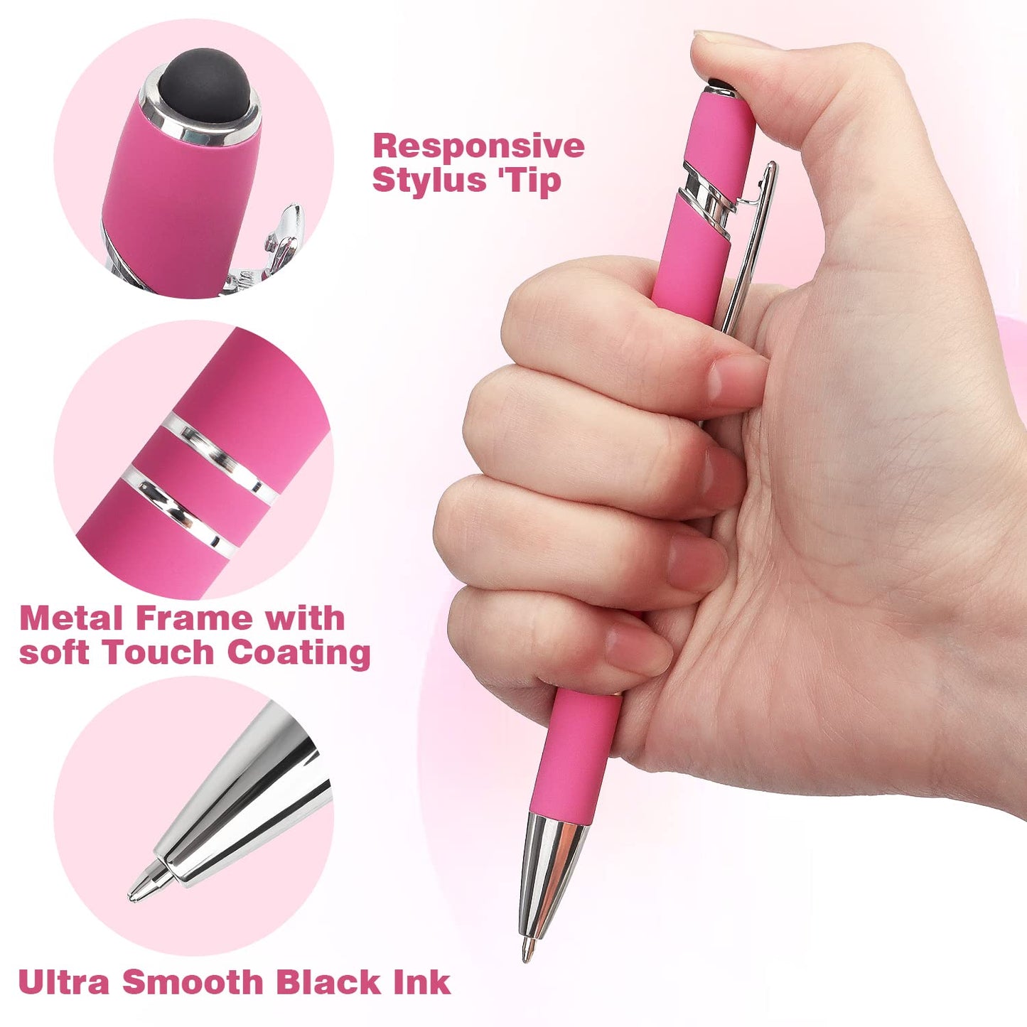 8 Pack Ballpoint Pen 2-in-1 Stylus Retractable Ballpoint Pen with Stylus tip, Metal Stylus Pen for Touch Screens, 1.0 mm Black Ink