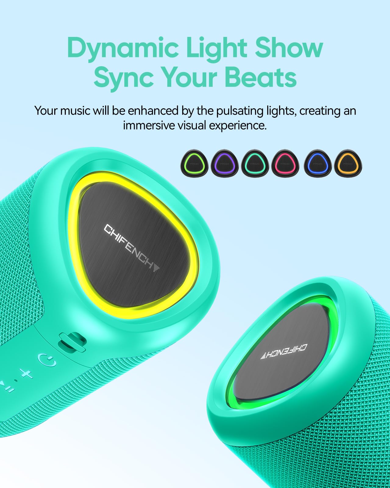 Portable Bluetooth Speaker with Lights, Powerful Crystal Clear Sound, IPX5 Waterproof, All Day Playtime, AUX&TF-Card Input, Bluetooth 5.3, TWS Paring, Small Wireless Speaker for Outdoor, Gift Ideas