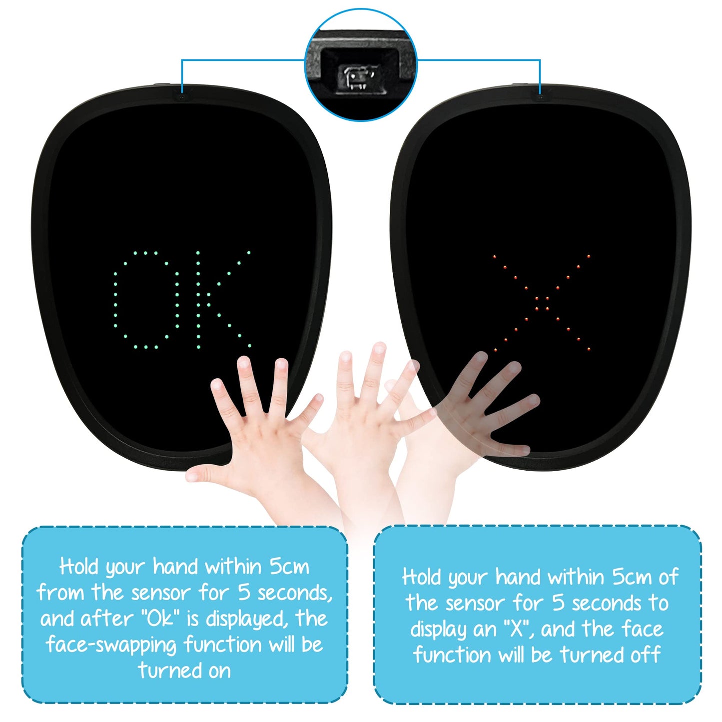 Depointer Life Led Mask with Gesture Sensing,Unisex LED Lighted Face Transforming Mask for Costume Cosplay Party Masquerade