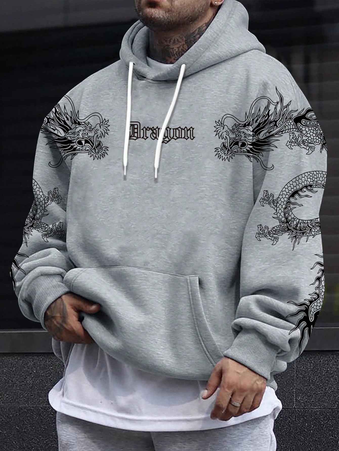 Floerns Men's Graphic Print Long Sleeve Drawstring Hoodie Pullover Sweatshirt