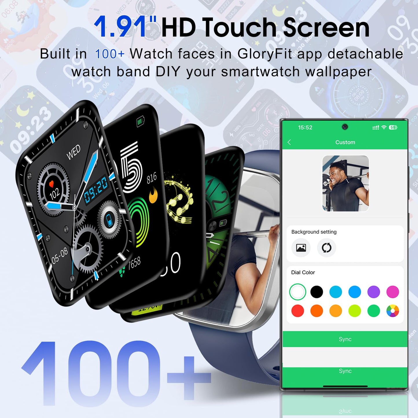 Smart Watch, 1.91" HD Screen Smartwatch for Men Women(Answer/Make Call), Fitness Watch with Heart Rate/Sleep Monitor/Steps Monitor, 110+ Sports Modes, IP68 Waterproof Activity Trackers for Android iOS
