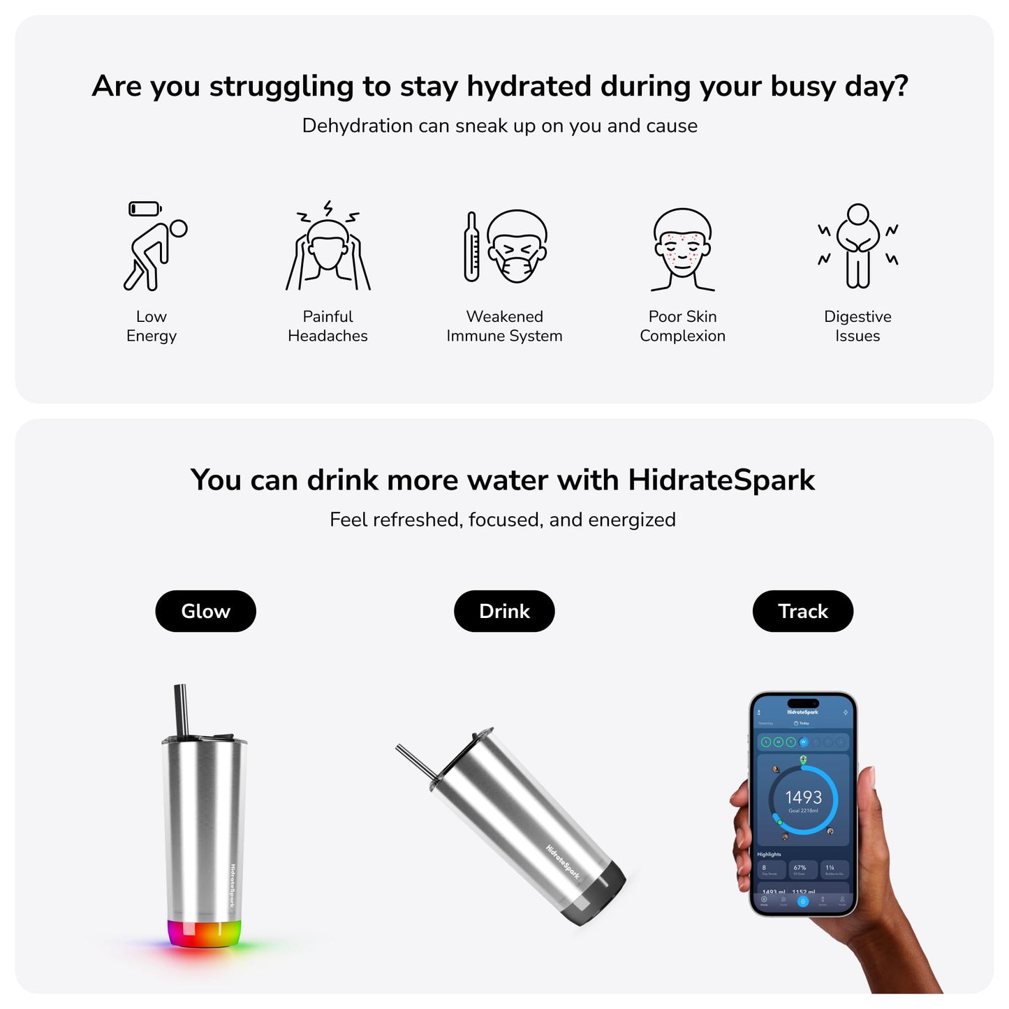 Hidrate Spark PRO Smart Tumbler with Lid & Straw – Insulated Stainless Steel – Tracks Water Intake with Bluetooth, LED Glow Reminder When You Need to Drink – 20oz, Brushed